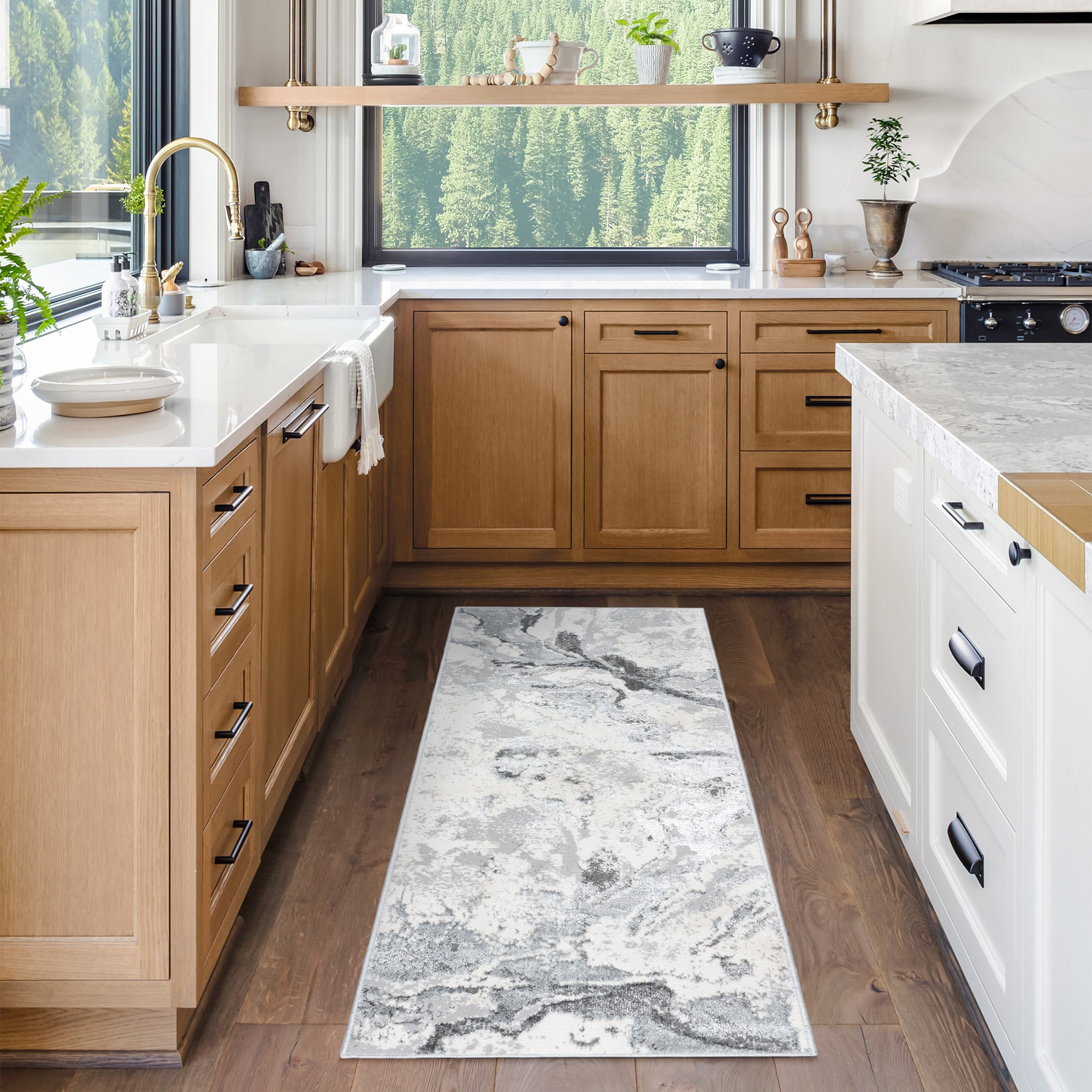 Style Selections 28277 Nightsky Marble 2 x 6 (ft) Polyester/Polypropylene Gray Rectangular Indoor Geode Runner rug