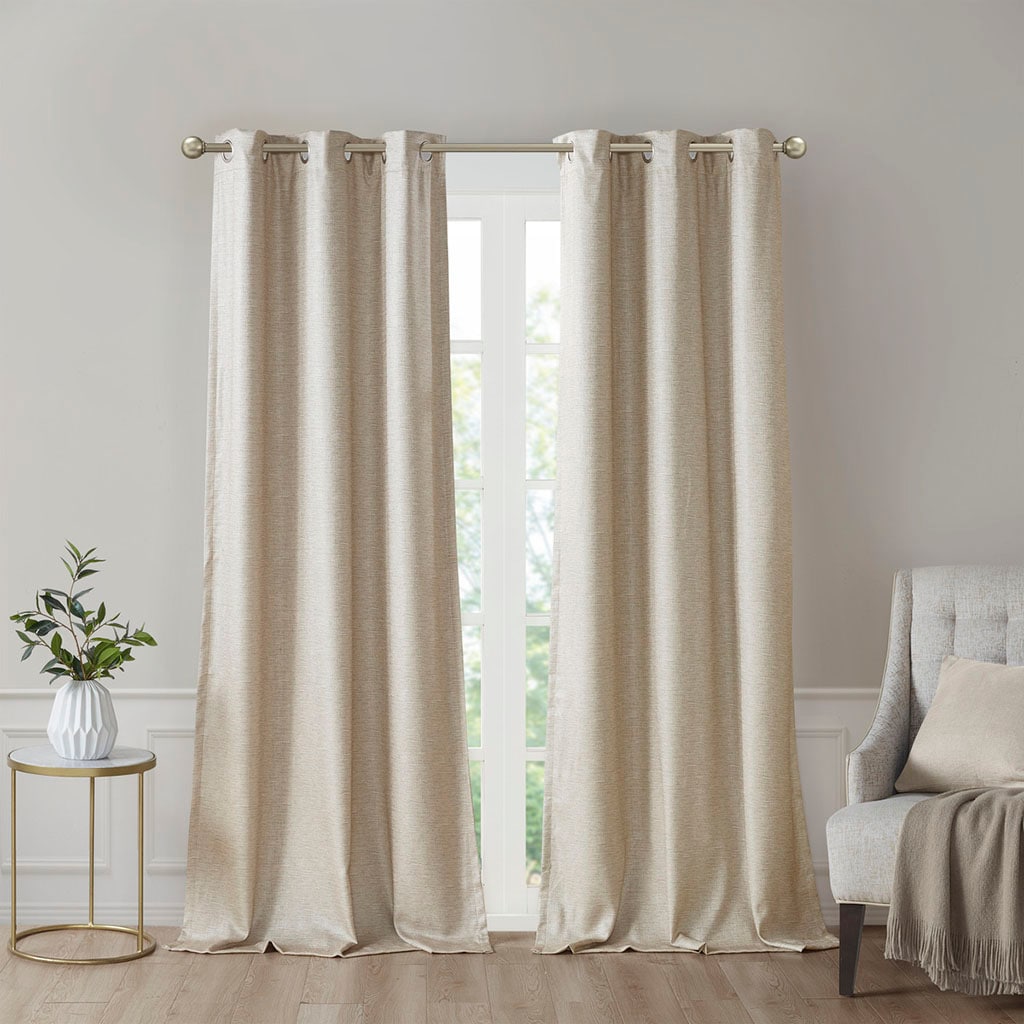 LOVMOR SF-M-B03599836 Tonal Printed Faux Silk Total Blackout Curtain Panel Pair 2 Pcs Window Panels