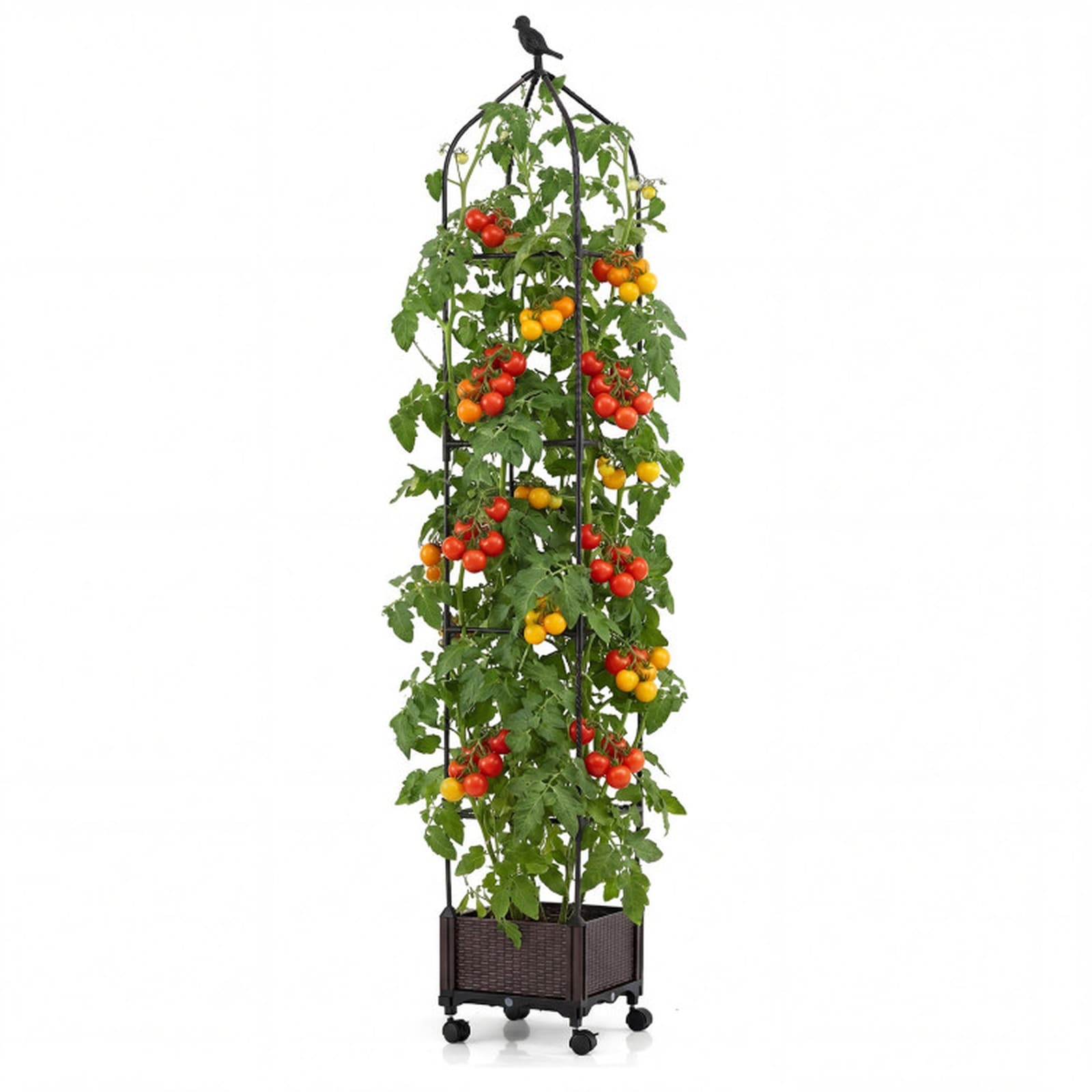 SUGIFT 83-in Vertical Raised Garden Bed with Trellis and Wheels - Black Metal Mobile Planter Stand with Self-Drainage - Indoor Outdoor Tomato Vegetable Planter