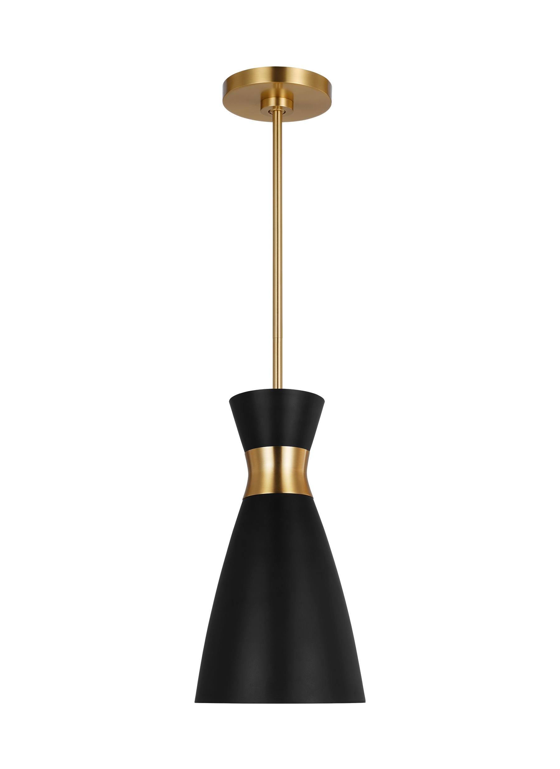 ED by Ellen DeGeneres EP1221MBKBBS Heath 1 -Light Midnight Black and Burnished Brass Mid-century Cone Mini Hanging Pendant light