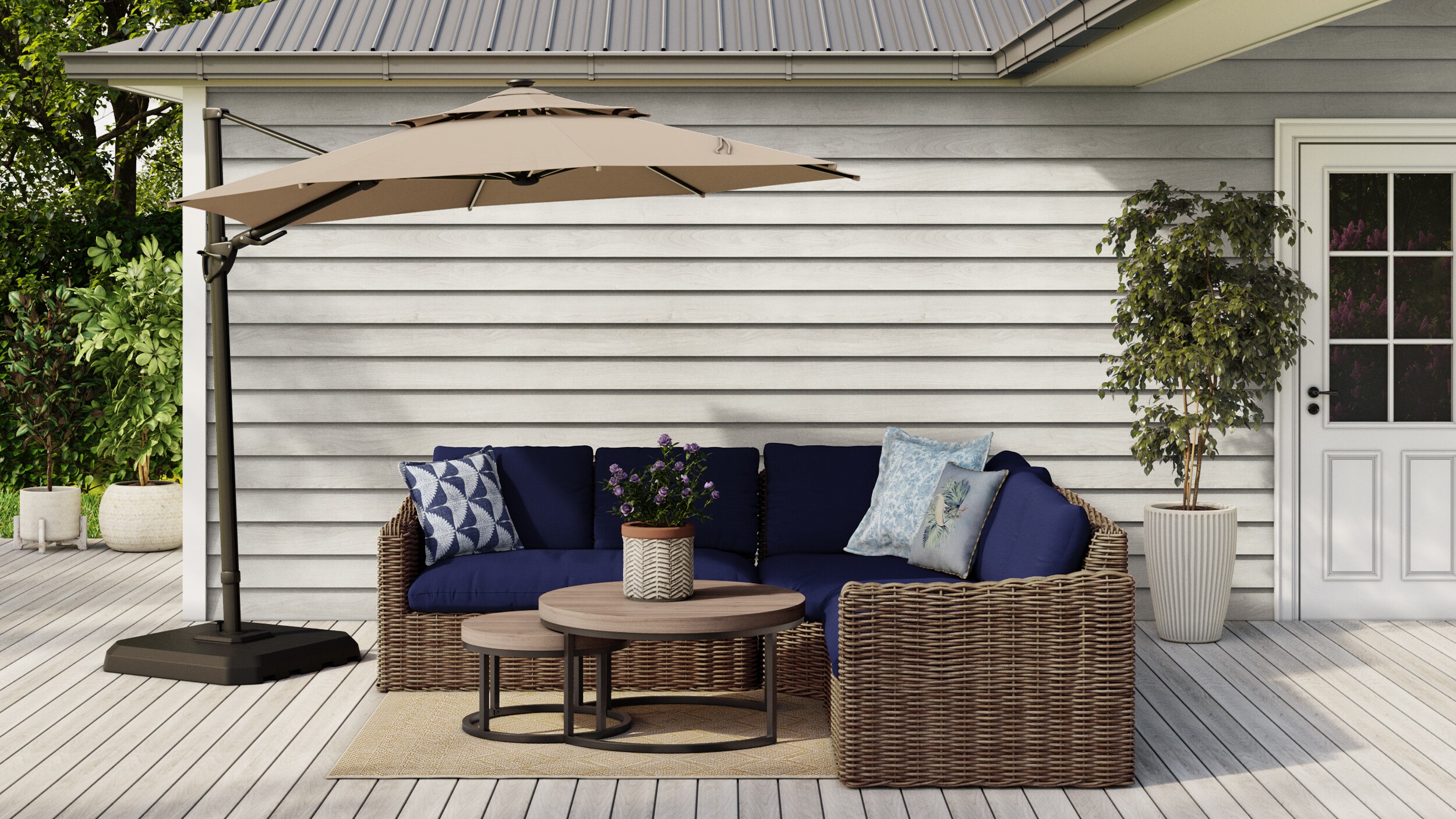 allen + roth Maitland Wicker Outdoor Loveseat with Blue Cushion(S) and Wicker Frame