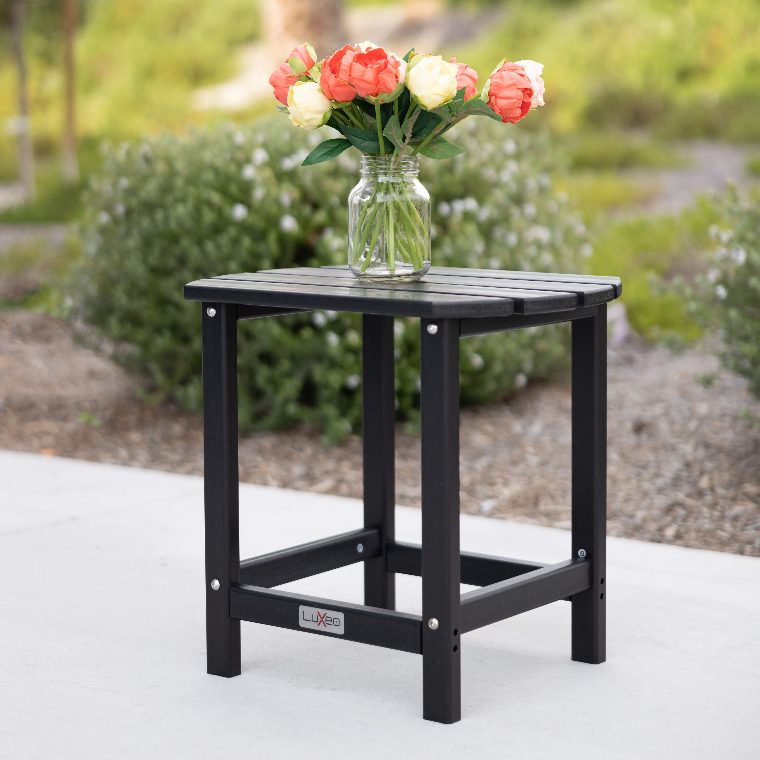 LuXeo LUX-1520-BLK-ST Corona Oval Outdoor End Table 15-in W x 19-in L