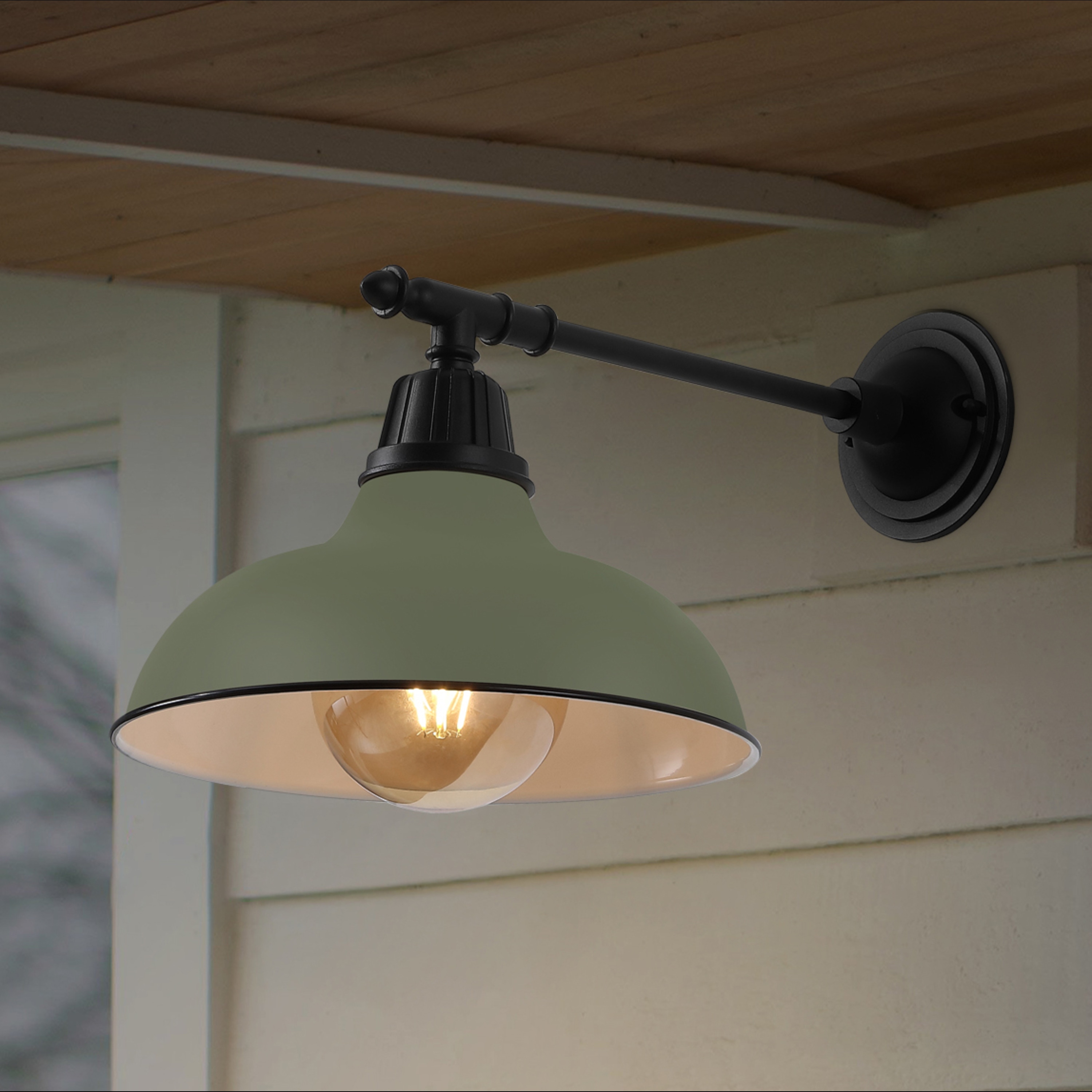 JONATHAN  Y Wallace Farmhouse Iron LED Victorian Arm 1 -Light 12.5-in H Polished Green Hardwired Outdoor Wall Light