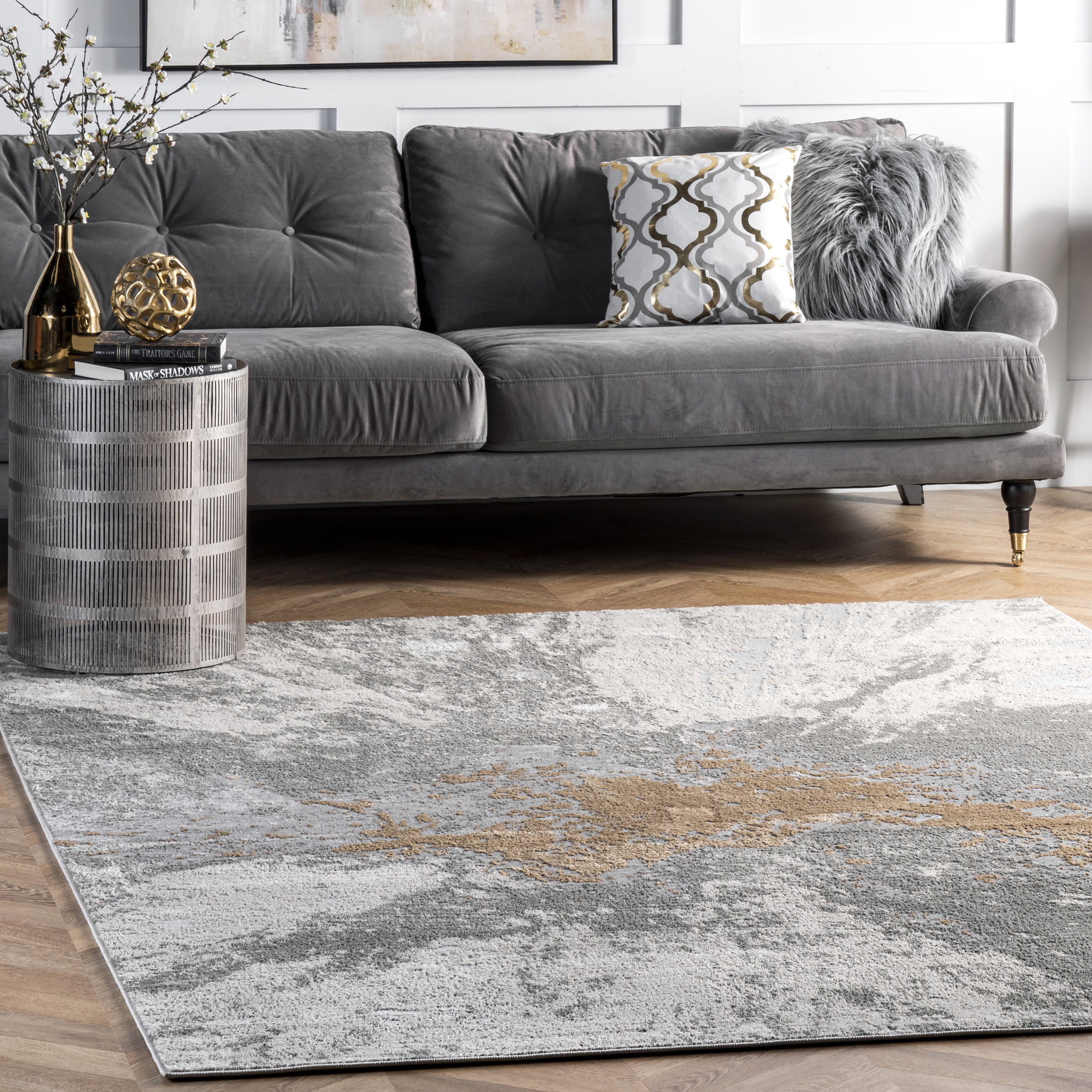 nuLOOM CFDR02B-8010 8 x 10 (ft) Loomed Polypropylene Silver Rectangular Indoor Abstract Area rug