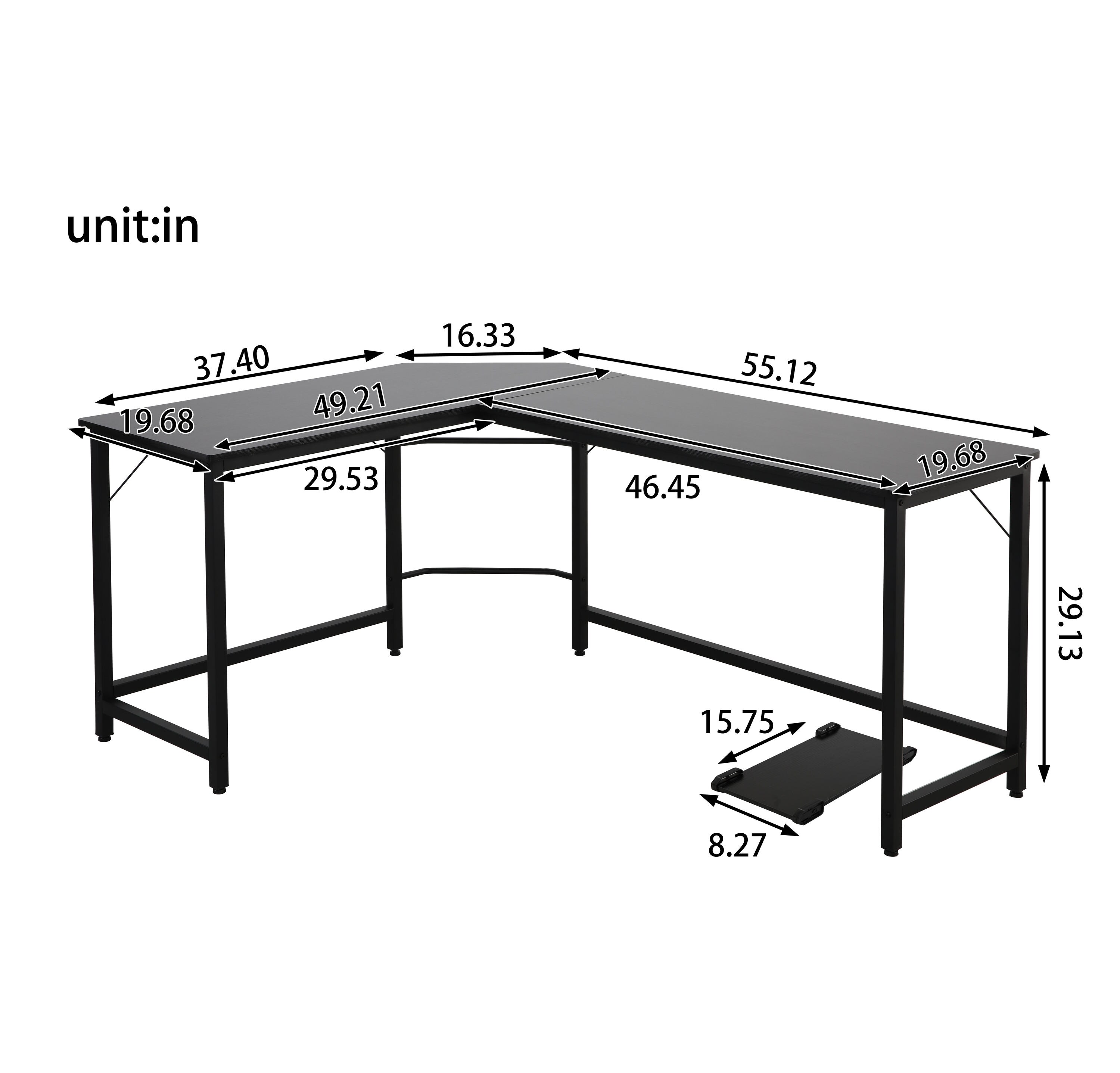 l shape office table size