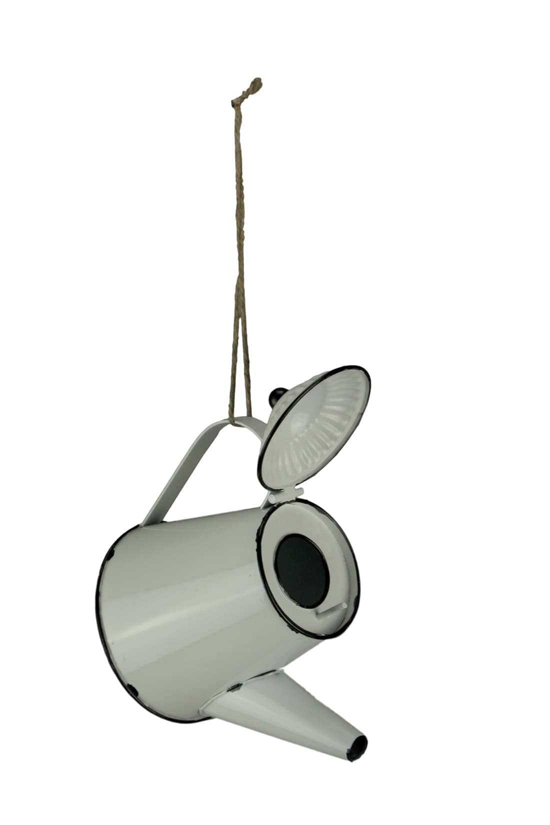 De Leon Collections 13811 White Enamel Metal Rustic Tea Kettle Decorative Outdoor Hanging Birdhouse Small
