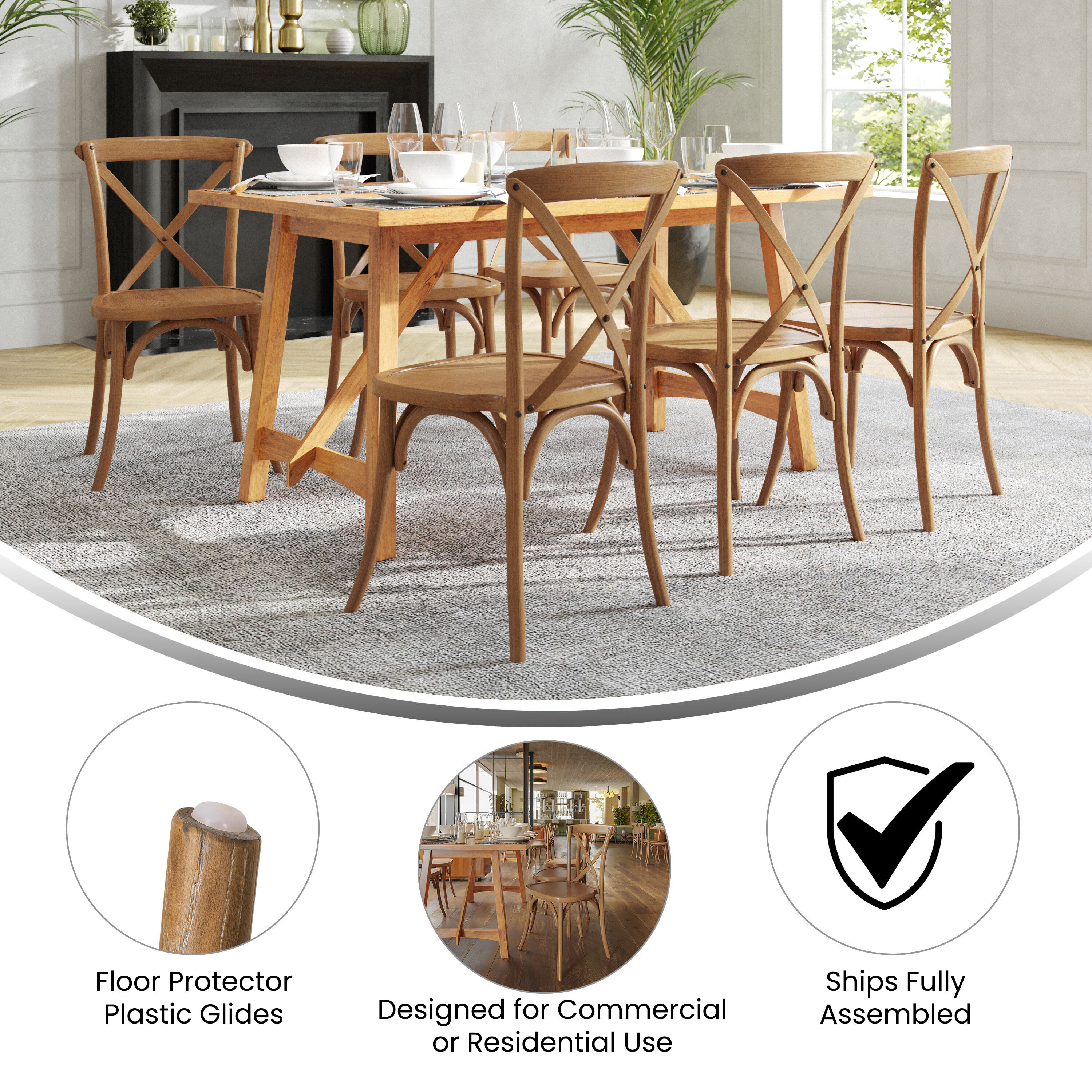 Pecan Wood Cross Back Dining Chair