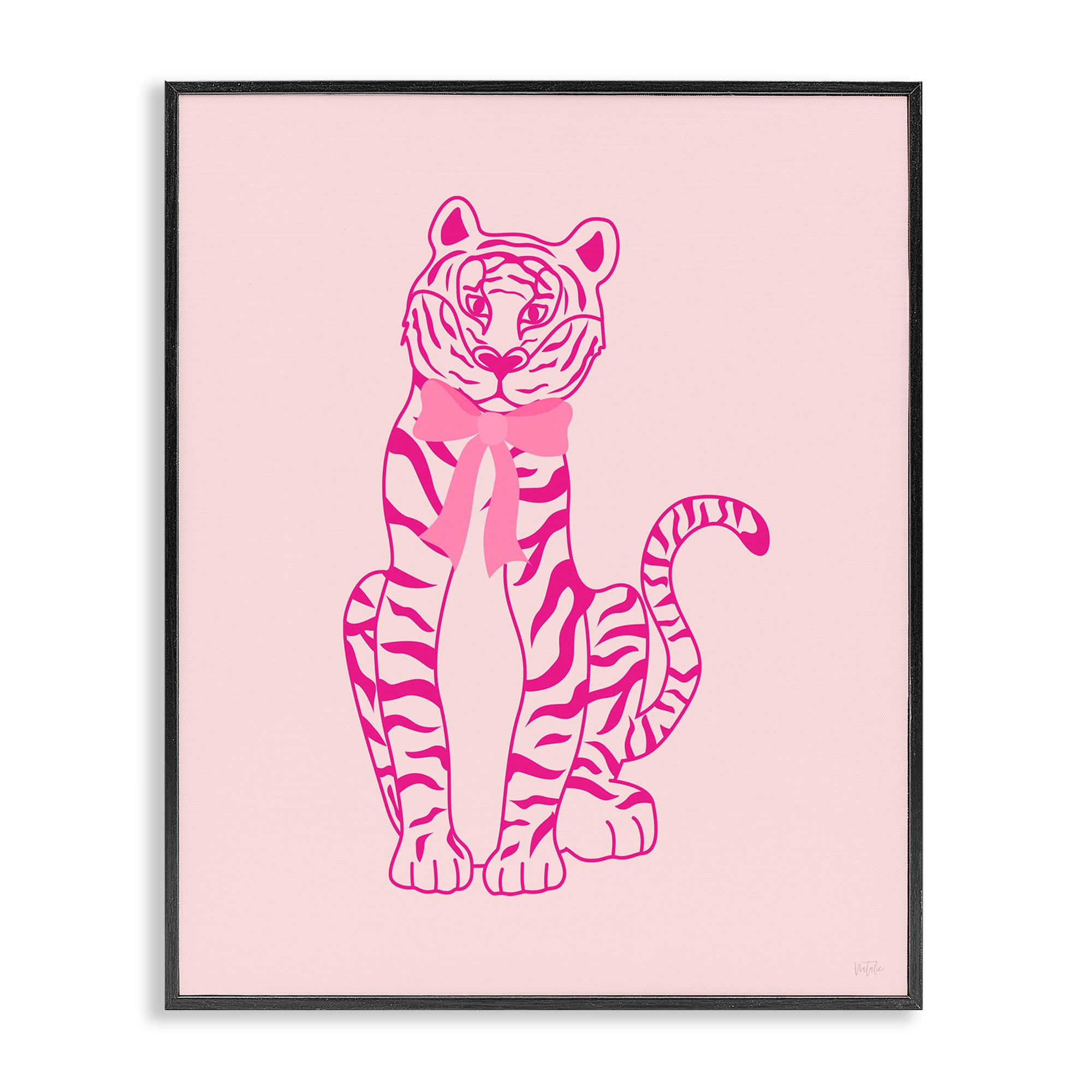 Stupell Industries BS-196-FR-11X14 Mod Chic Tiger with Bow Black Framed Giclee Art By Natalie Carpentieri 11 x 14