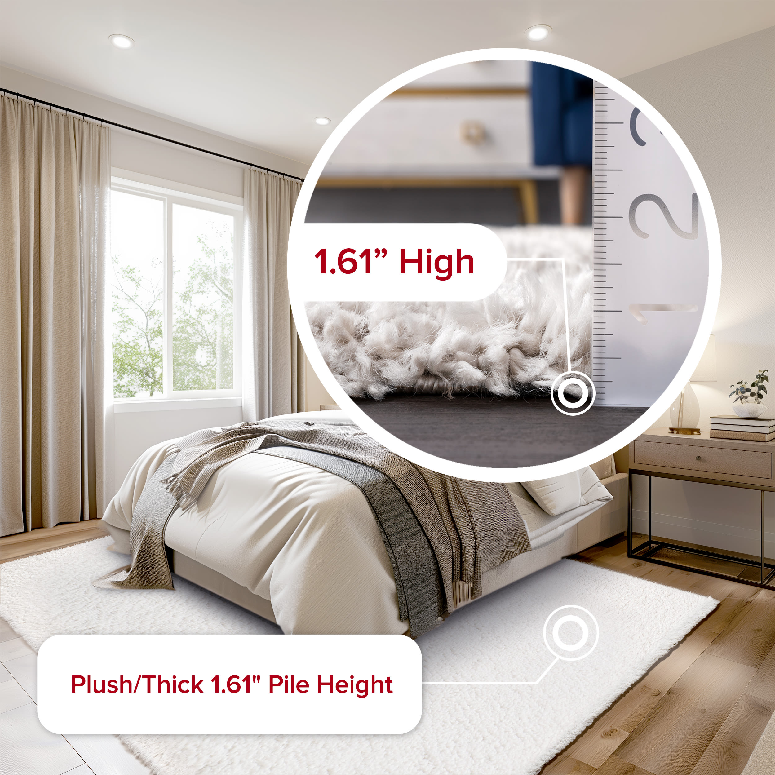 Plush Reversible White Shag Synthetic 4' x 6' Area Rug