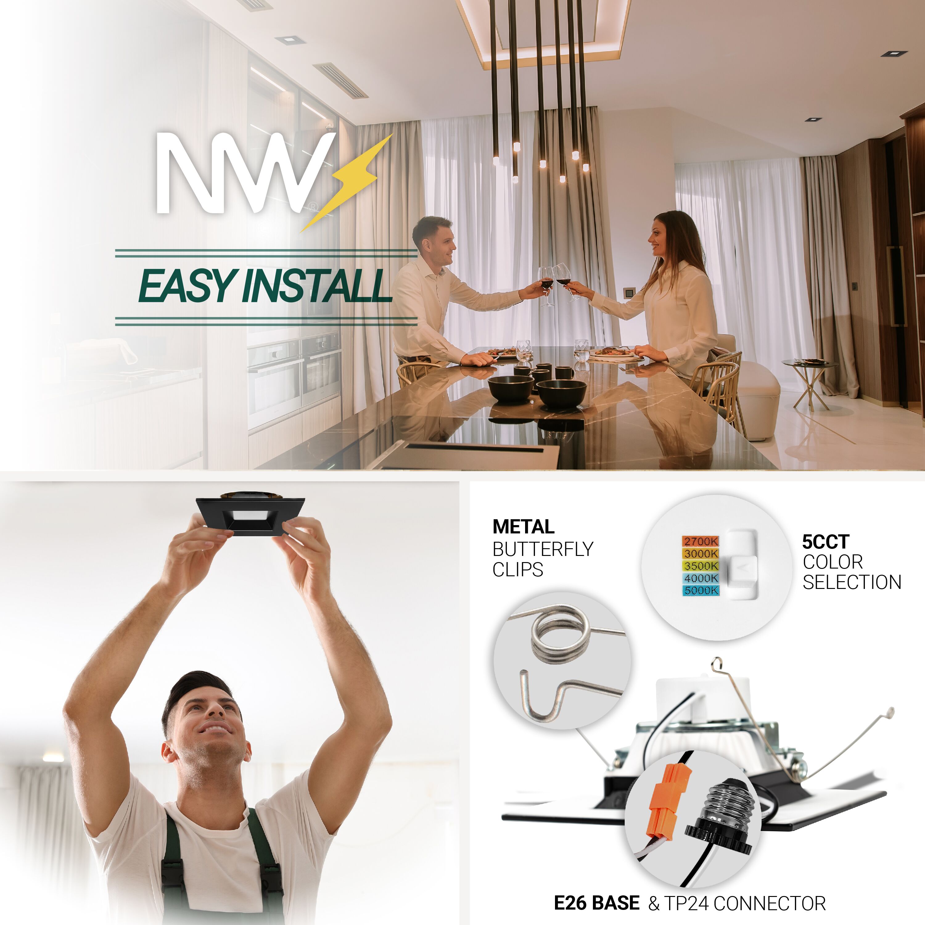NUWATT SQ-C6-14W-5CCT-BLK-4 Led-Retrofit-Downlight - View #5