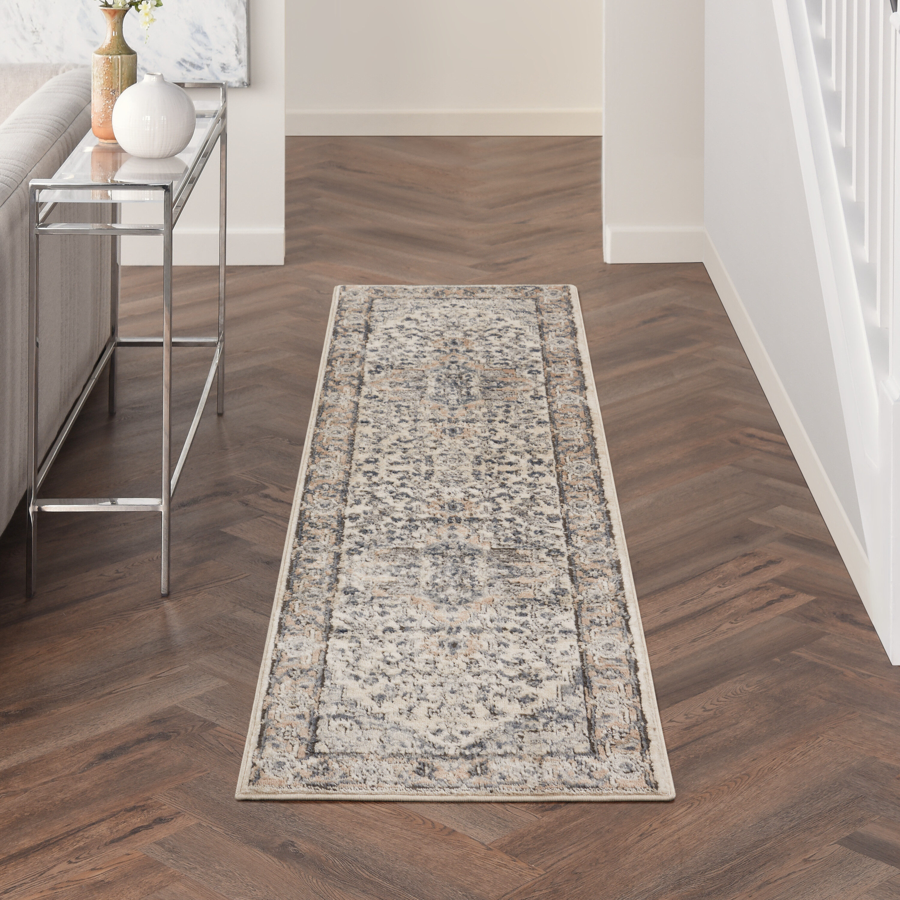 Nourison 099446749260 Concerto 2 x 8 (ft) Loomed Polypropylene Ivory/Grey Rectangular Indoor Medallion Runner rug