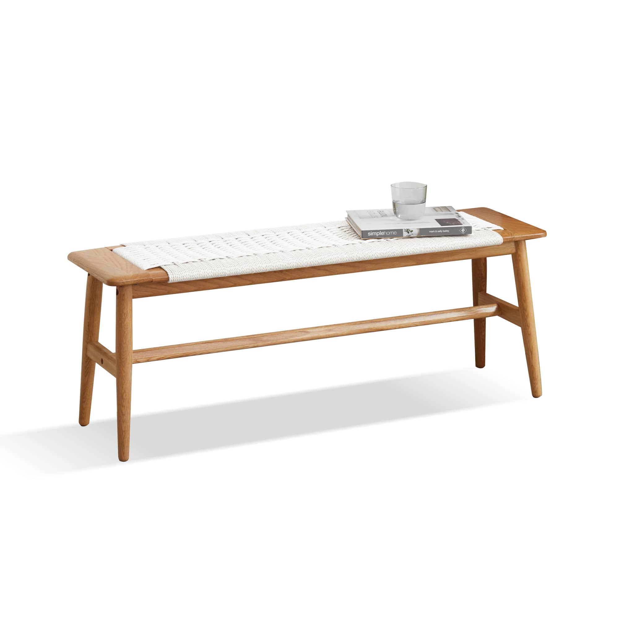 Vynxaria -  White Solid Oak Wood Handwoven Cane Seat Versatile Space Saving Dining Bedroom Bathro...
