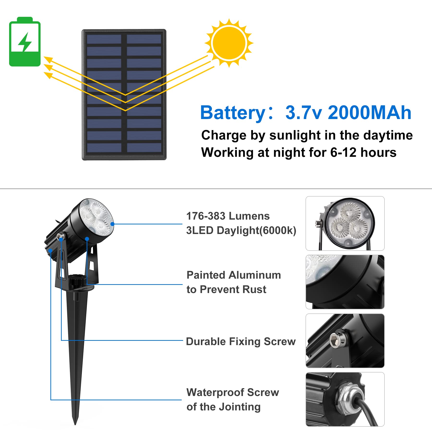 IUEST Solar Spot Lights Outdoor IP65 Waterproof with Nine Point Eight ...