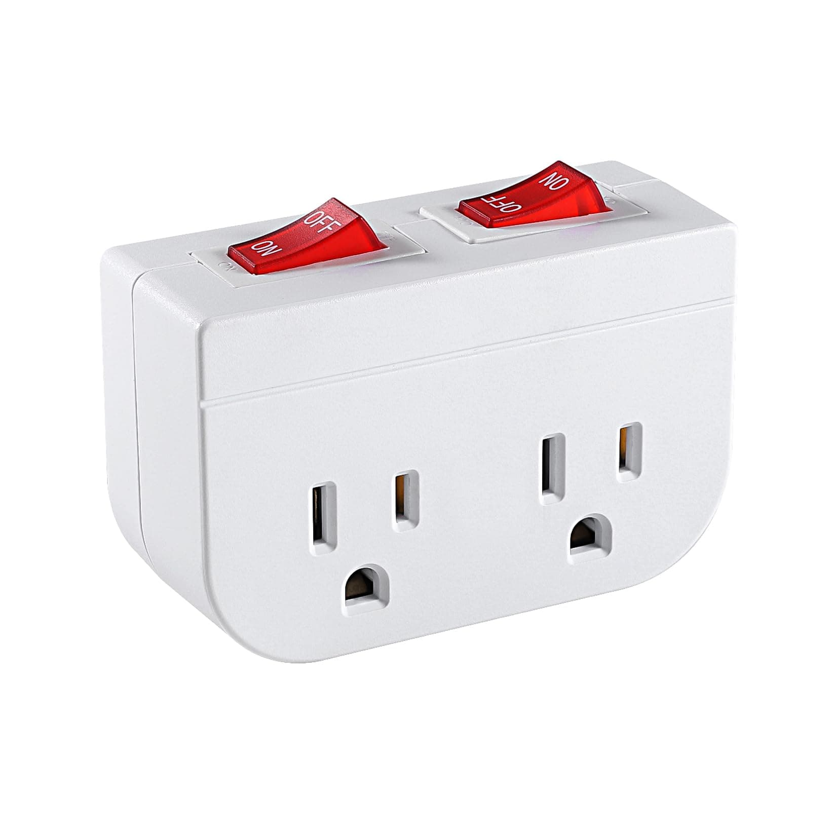 Aoibox 2 Outlet Grounded Wall Tap with Dual On Off Switches and Red Indicator Lights 15A 125V 1875W ETL Listed #LABQDE9S