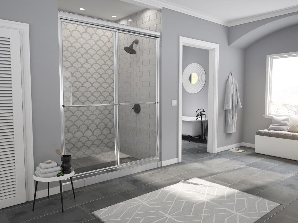 Coastal Shower Doors 1664.70B-C Newport Chrome 64-in to 65-1/2-in W x 70-Inches H Framed Bypass Sliding Shower door 5/32-in Thick Clear Glass