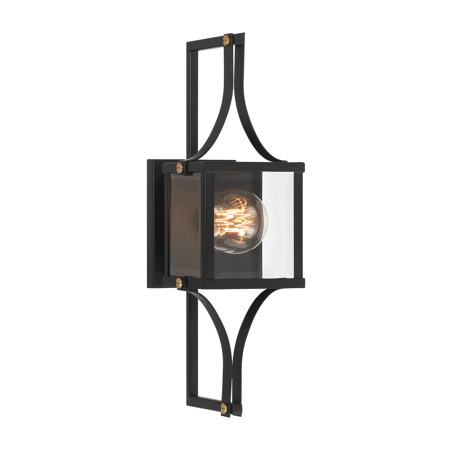 Matte Black and Brass Dimmable Lantern Sconce
