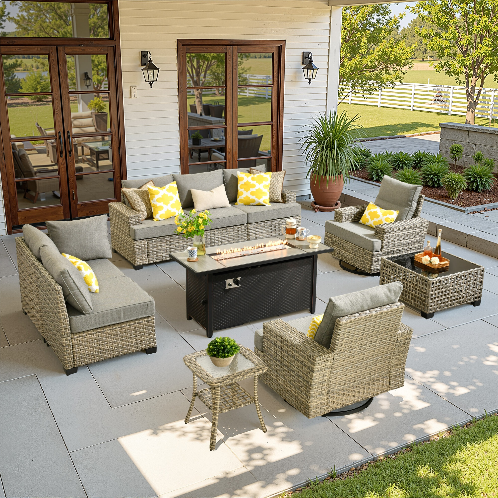 ALTRIGUS 6LCFP8503YZTBS210AL 10 -Piece Wicker Patio Sofa Conversation Set with Dark Gray Cushions