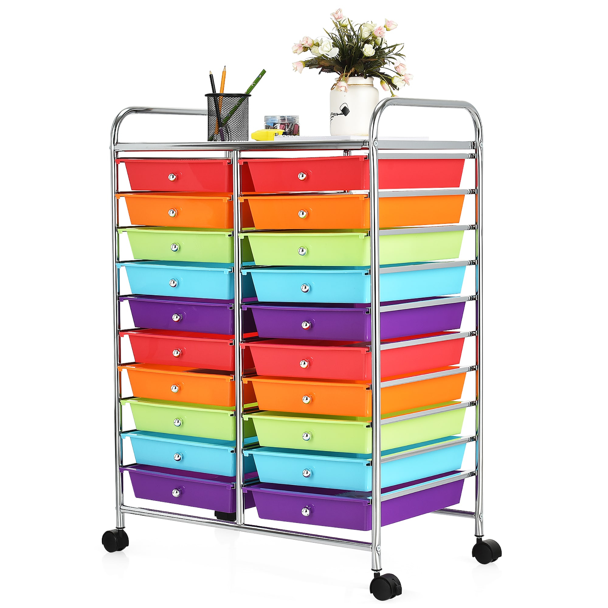 Costway Stainless Steel Base with Plastic Metal Top Rolling Kitchen Cart (15-in x 25-in x 35-in)