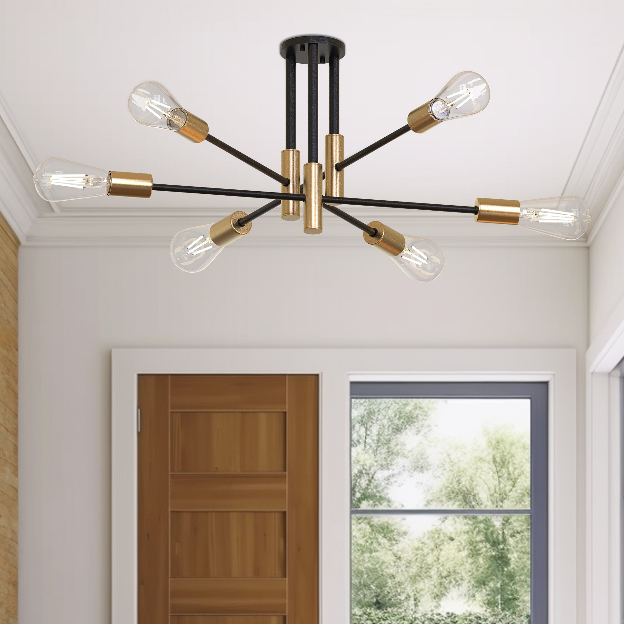 YANSUN LA-BX02701FGD-11 6 -Light 37.2-in Black Semi Flush Mount Light