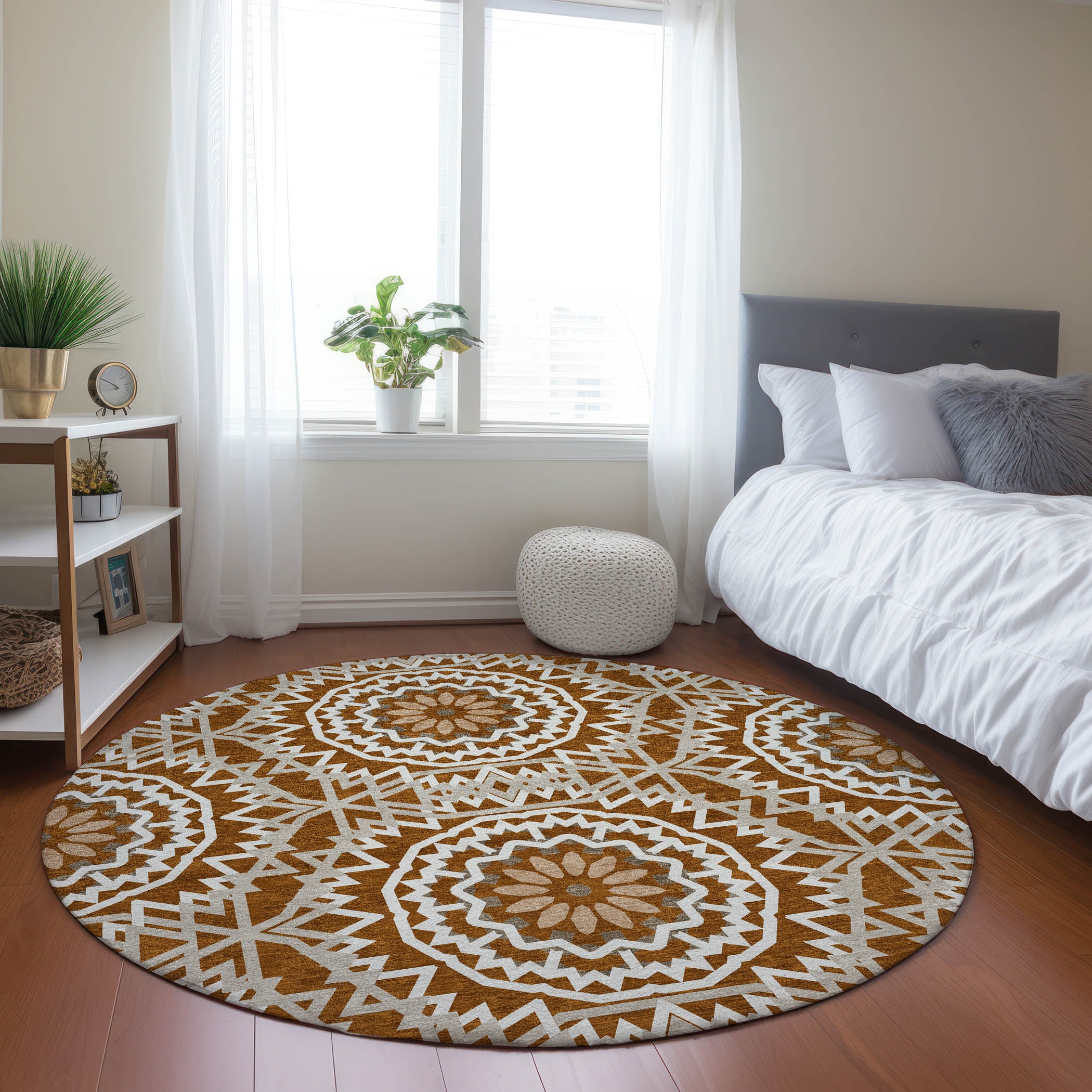 Addison Rugs ACN619PK8RO Chantille ACN619PK 8 x 8 (ft) Polyester Paprika Round Indoor/Outdoor Geometric Machine washable Area rug