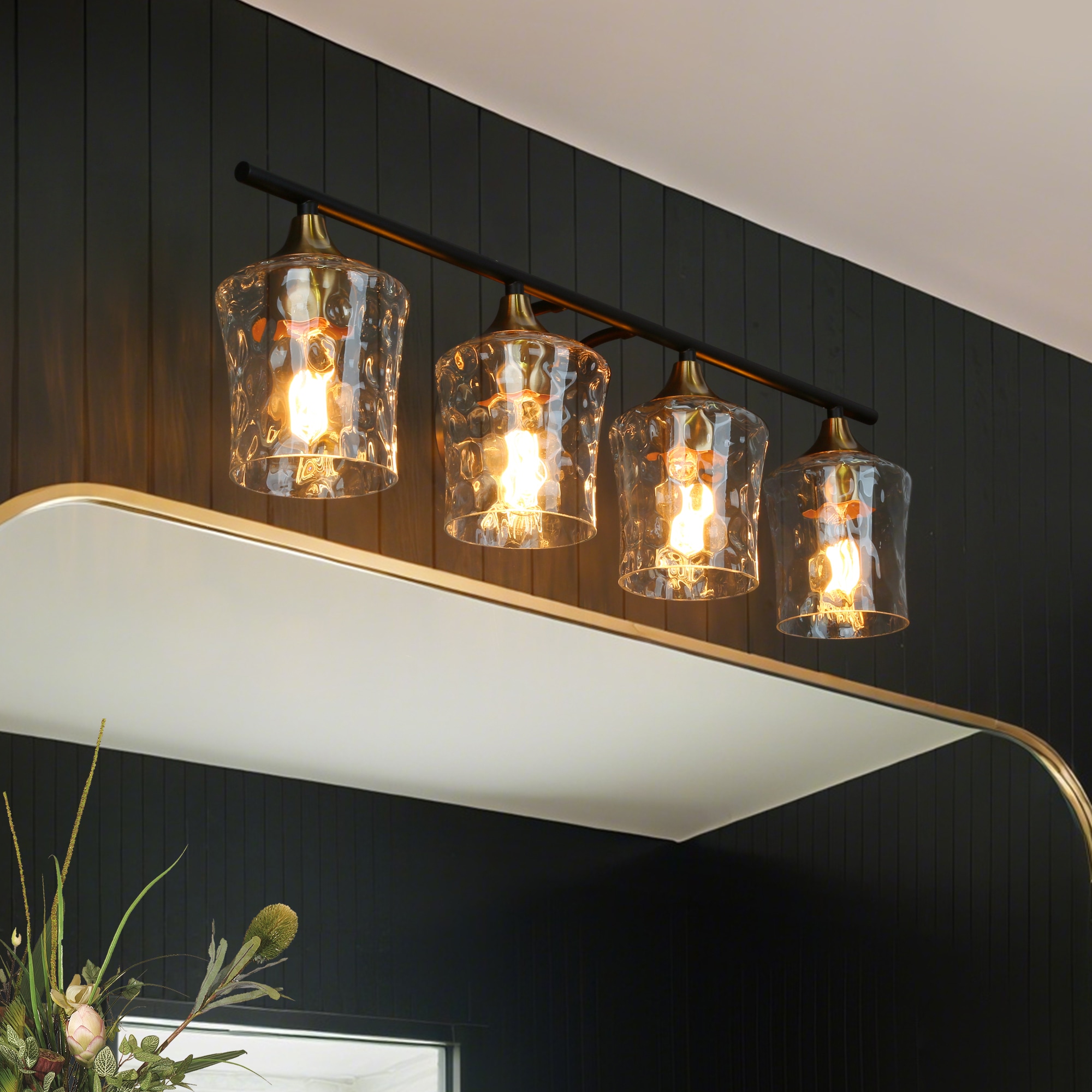 ZEVNI L3NFMQYUW4507S27 Arythm 28-in 4 -Light Polished Brass Transitional Vanity light bar