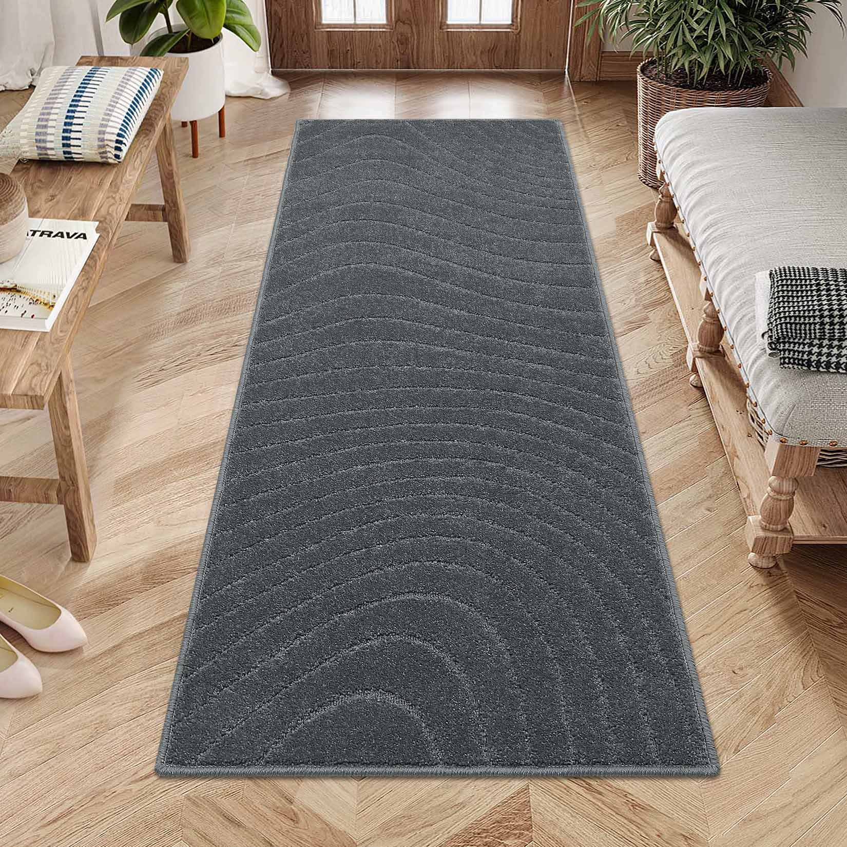 Garvee YXY-LO-PHO-12XHTS13 2 x 8 (ft) Loomed Polypropylene Dark Gray Rectangular Indoor Solid Mid-Century Modern Machine washable Runner rug