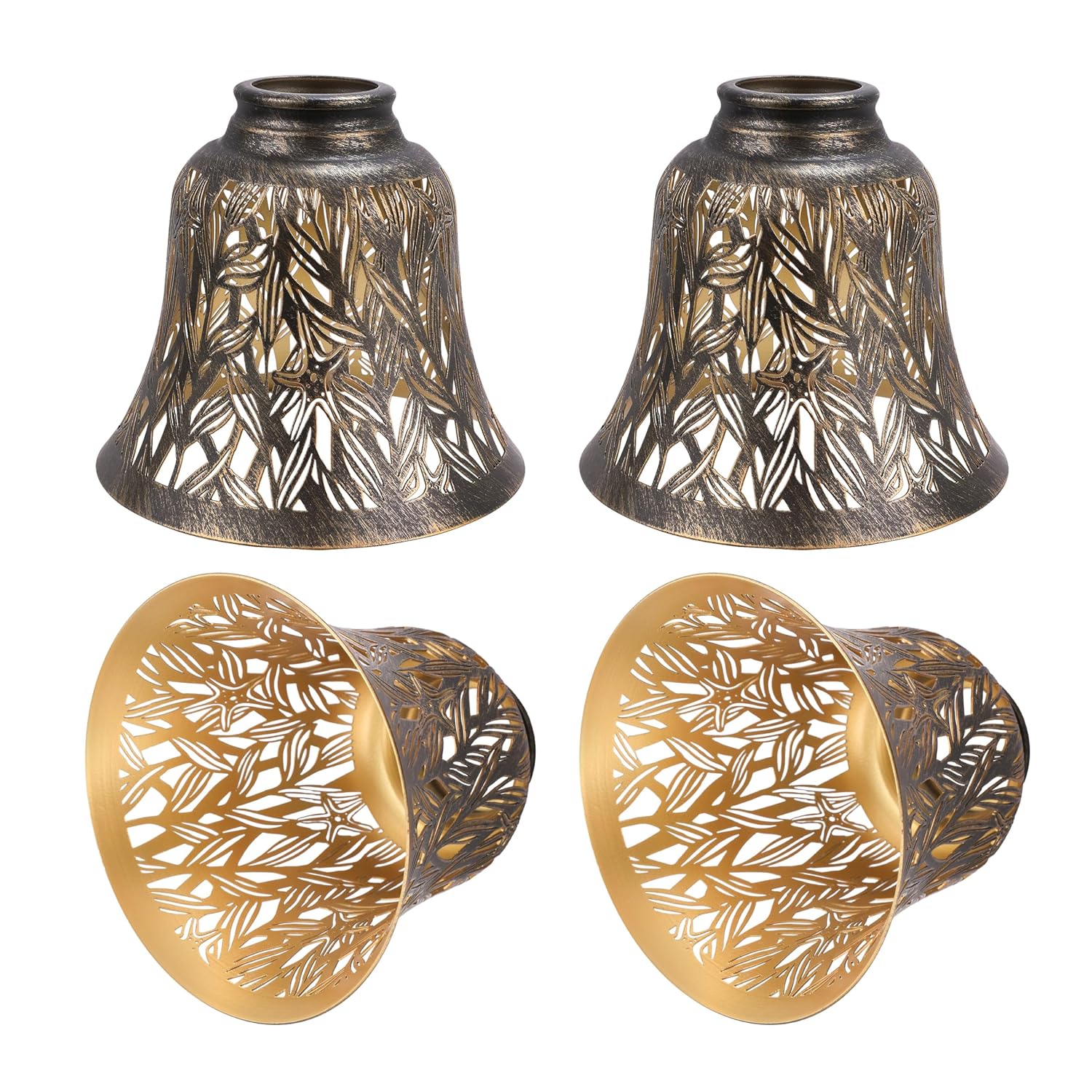 Alucset Metal Bell Lamp Shades Set of 4 with Antique Copper Exterior and Gold Interior 2-1/8 Inch Fitter 6 Inch Diameter 5-1/8 Inch Height for Ceiling Fans Chandeliers Sconces and Table Lamps