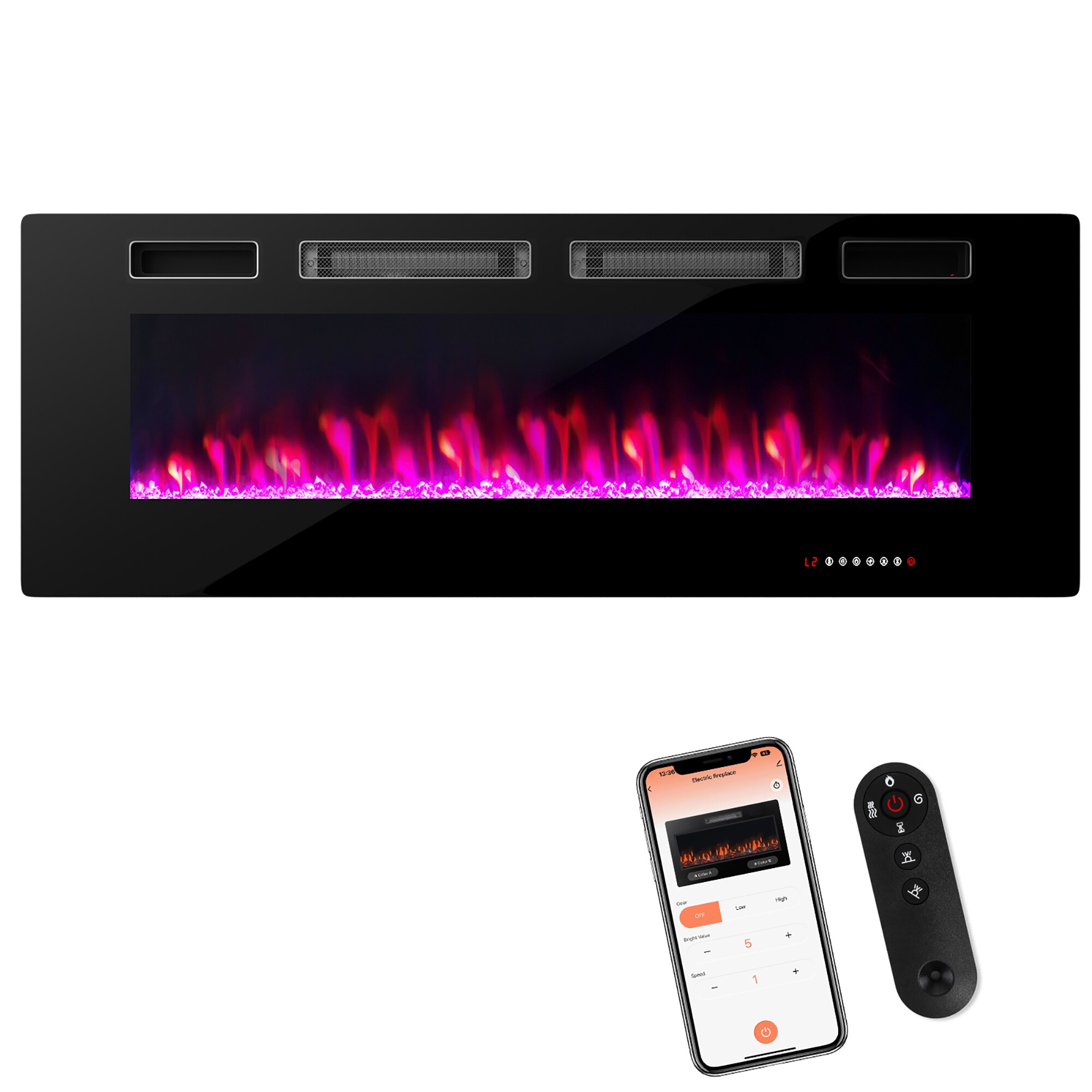 Goplus FP10235US-50 15-Inches W Black Free standing LED Flat wall Electric Fireplace with Remote Control Included