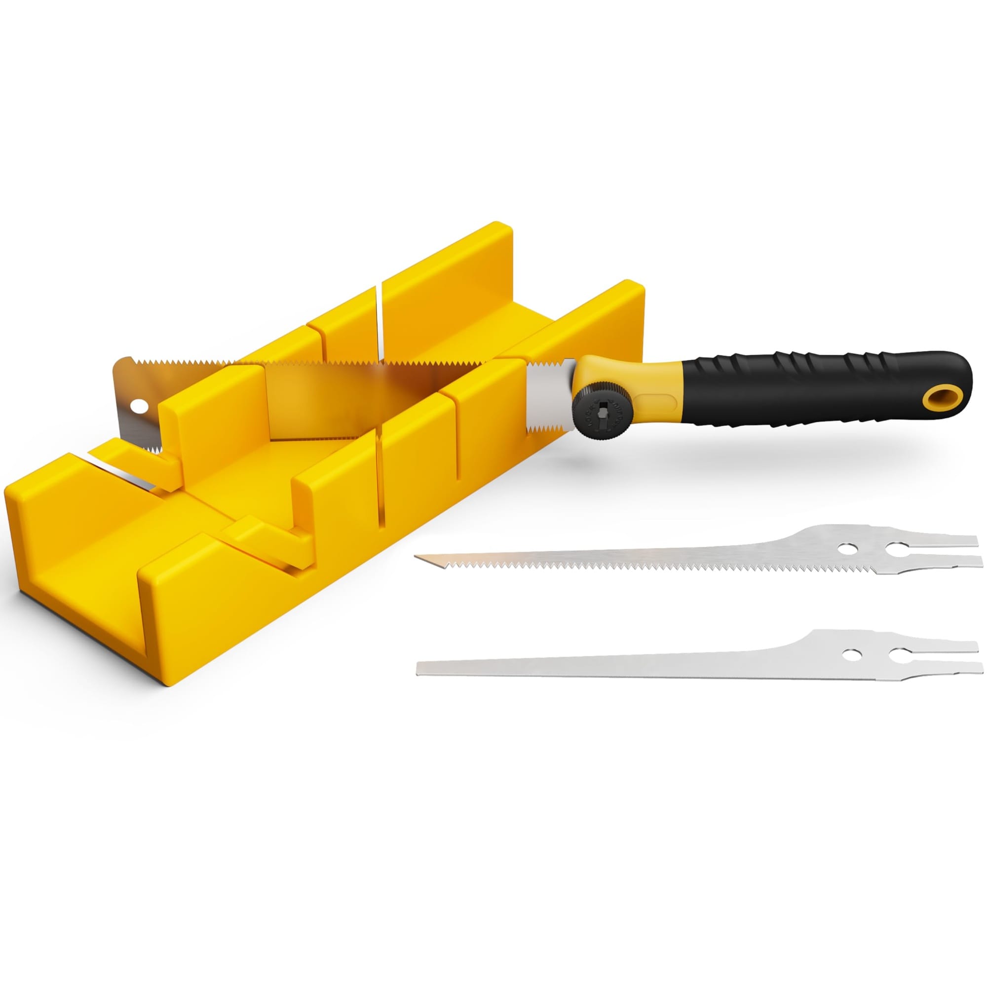 Linder Group Inc Miter Box and Saw Set 4 Piece Japanese Hand Saw Kit for Wood Cutting with 3 Replaceable Blades Ergonomic Handle for Precise Miter Bevel Cuts DIY