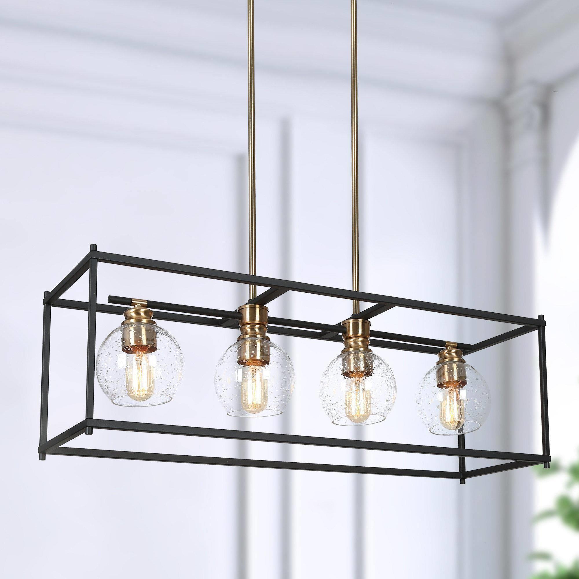 ZEVNI Sygor Transitional 4-Light Matte Black/Polished Gold Linear ...