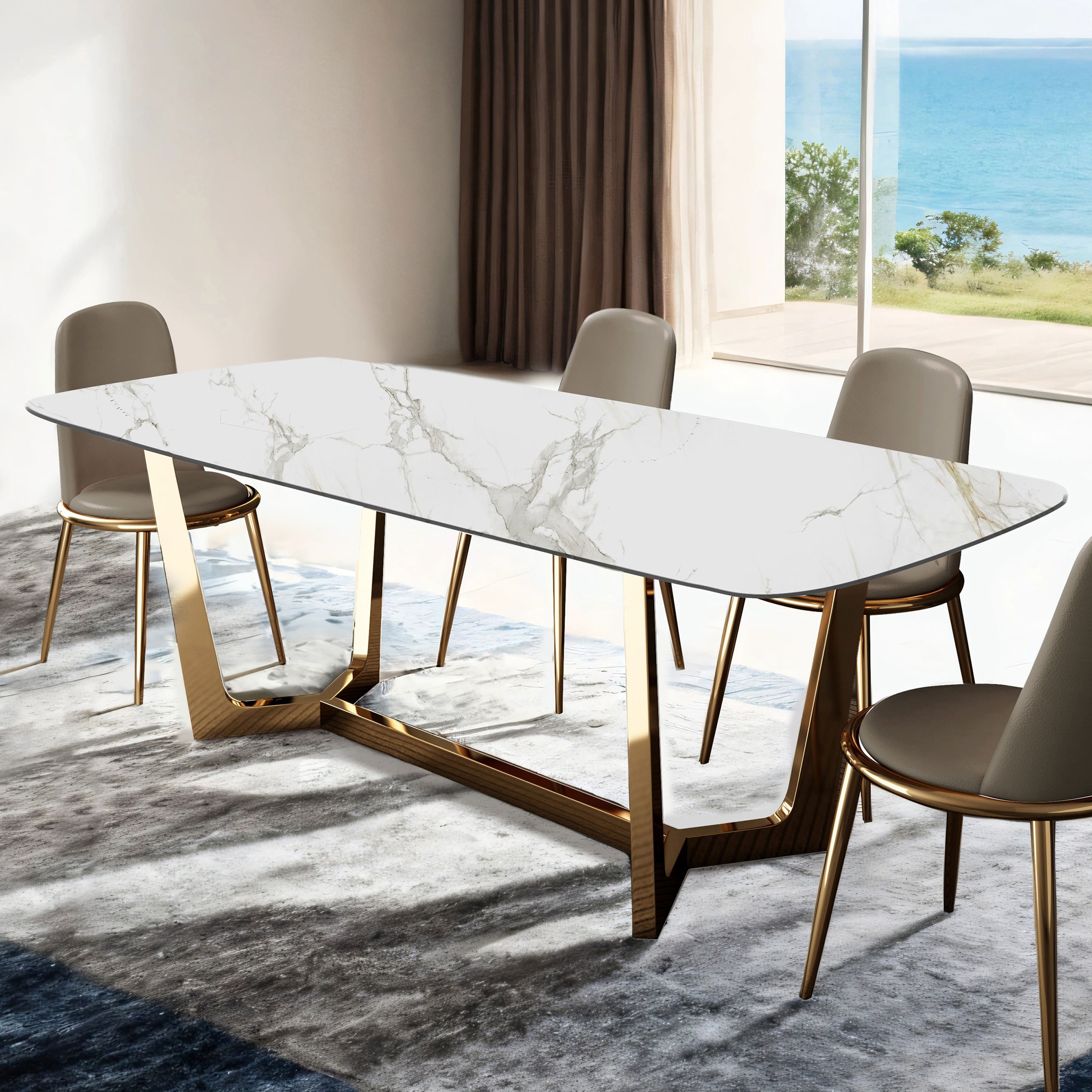 Furniture of America IDF-3701GDT-5PC Mave Gold/White Contemporary/Modern Dining Room Set with Rectangular Table ( Seats 4 )