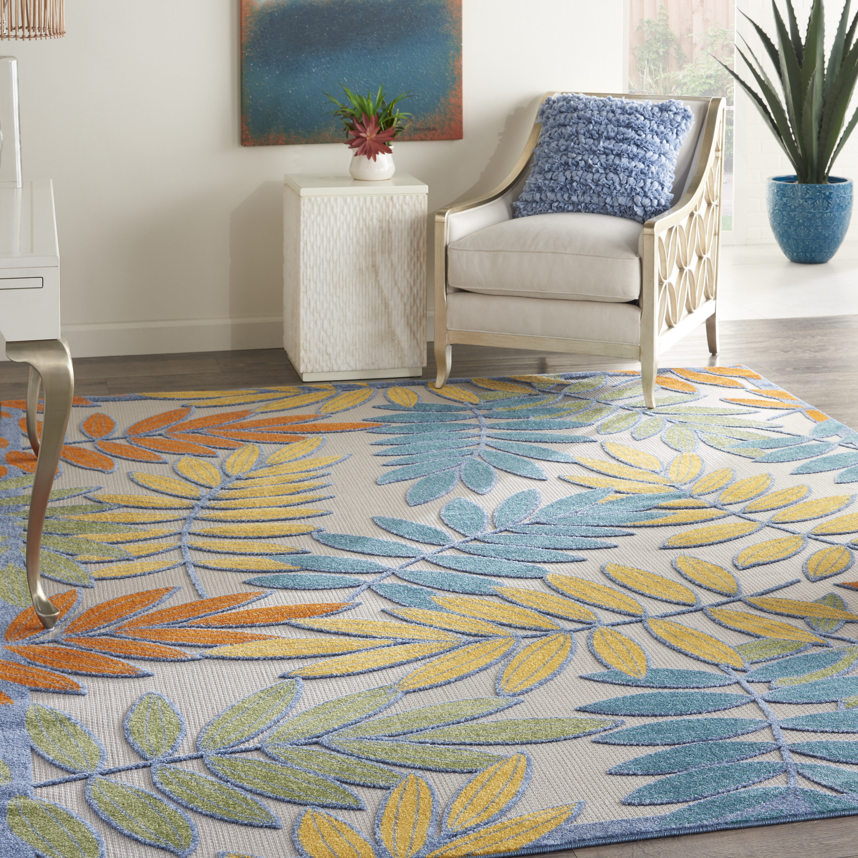 Nourison Home 099446829719 Aloha 9 x 12 (ft) Loomed Polypropylene Ivory/Multi Rectangular Indoor/Outdoor Floral/Botanical Tropical Area rug