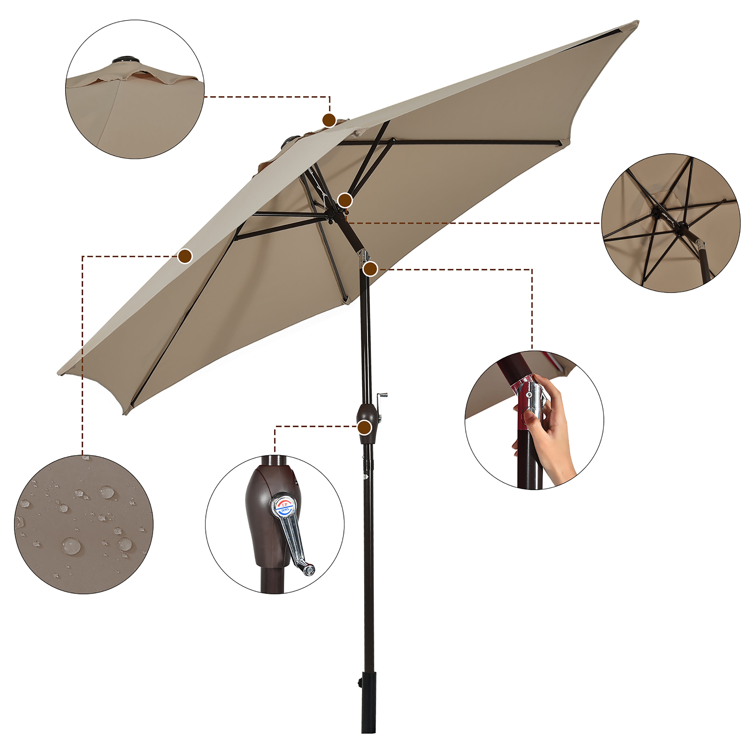 Costway 10 Ft Tan Polyester Tilt-and-crank Market Patio Umbrella With 