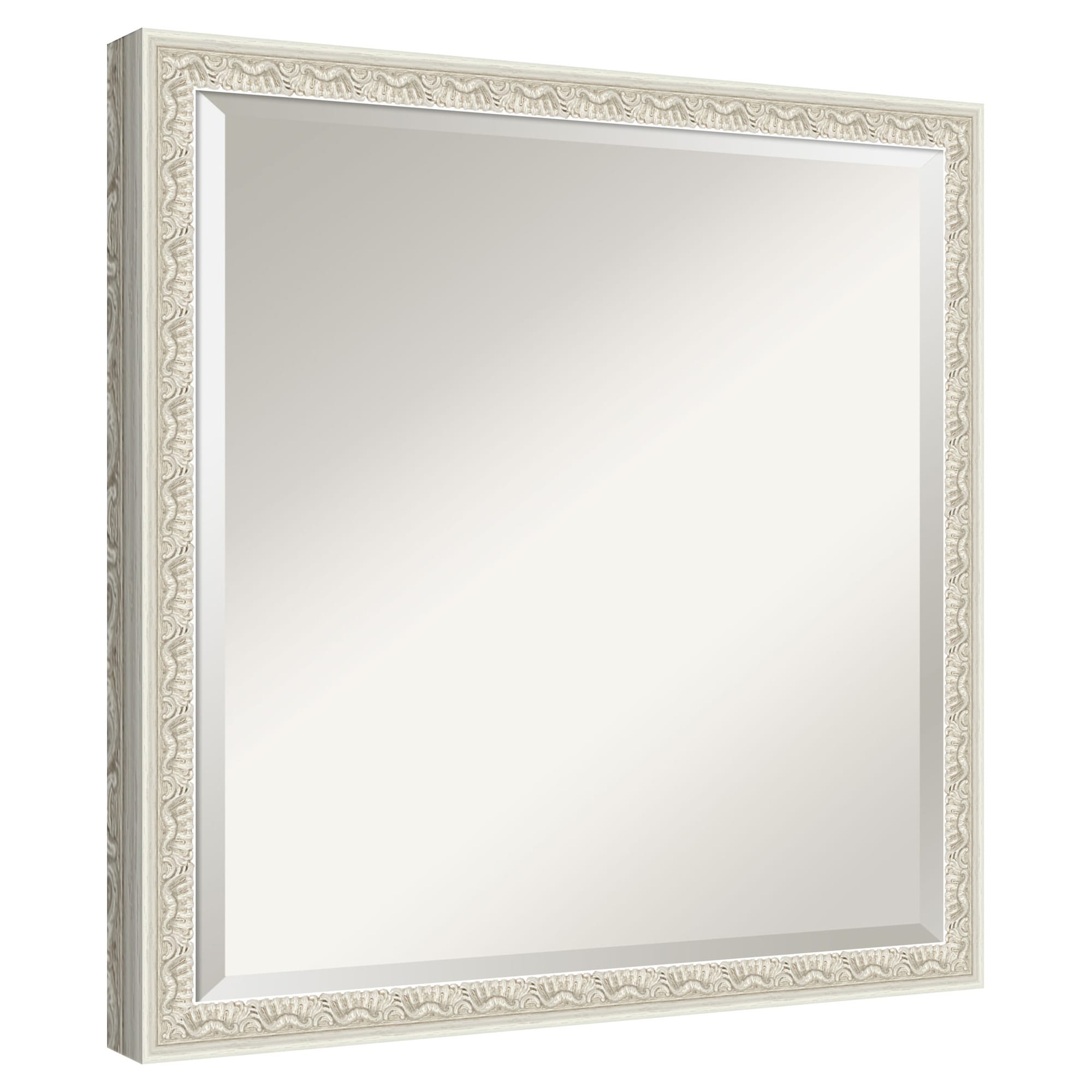 Amanti Art  Beveled Mirror Bethany Silver Framed Wood Bathroom Wall Mirror 22 x 22 in.