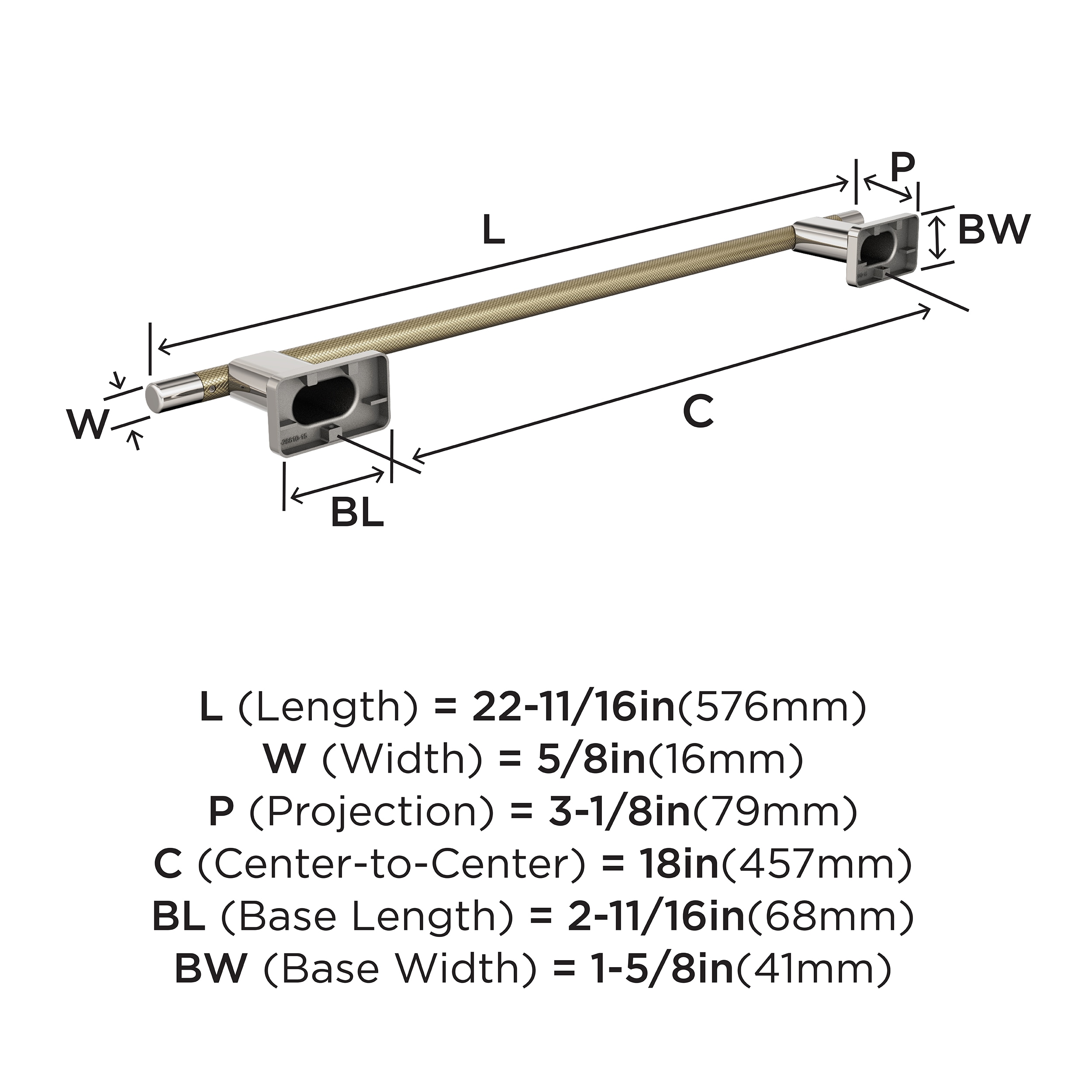 Esquire 18-Inch Polished Nickel and Golden Champagne Wall Mounted Towel Bar