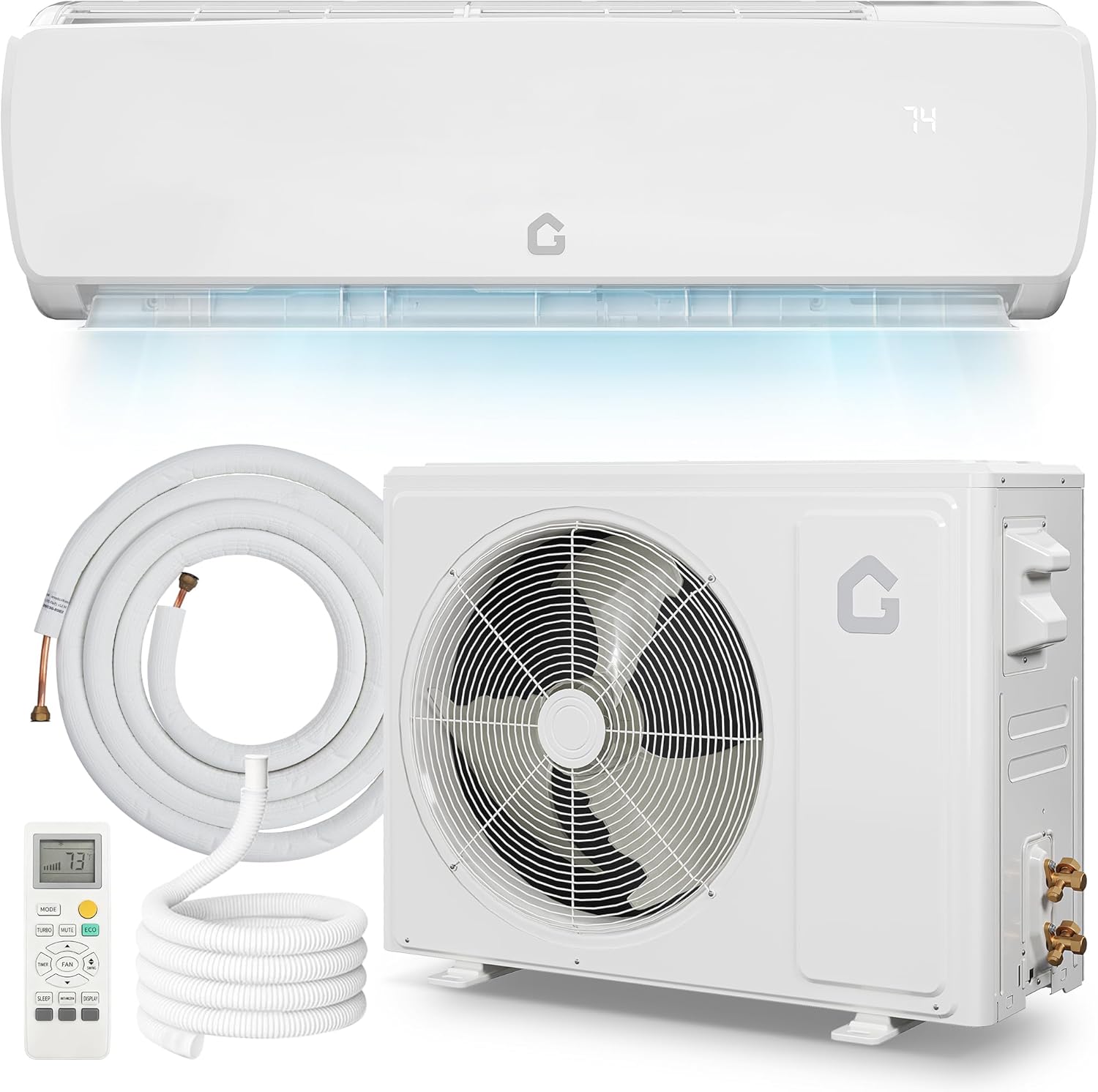 Garvee 19 SEER2 9000 BTU Ductless Mini Split AC Heat Pump for 450 Sq.Ft 230V Ultra Quiet Inverter Air Conditioner System 3 in 1 Cooling Heating Dehumidifying with 10ft Pre Charged Line Set