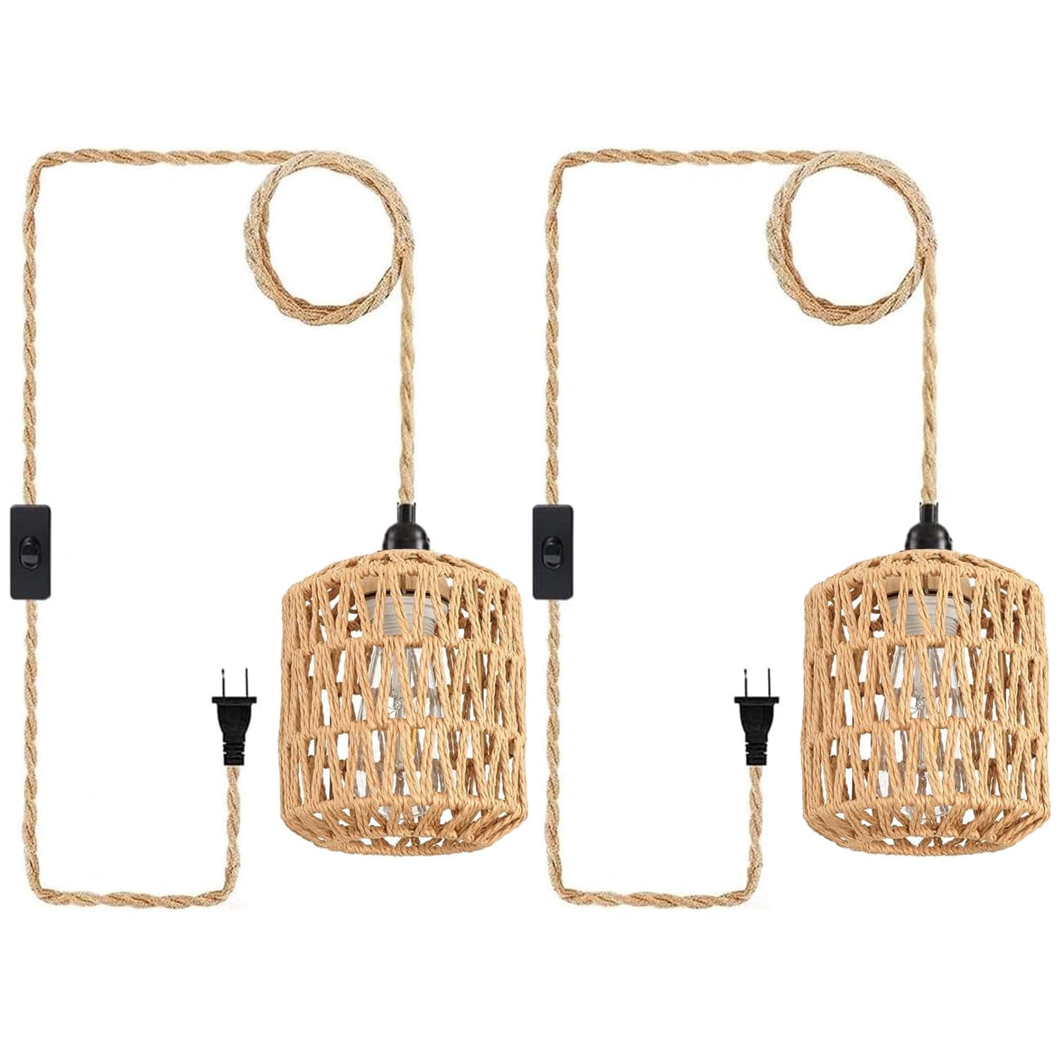 Anqtovp  Plug In Pendant Light Industrial Hanging Light with Hemp Rope On Off Switch Vintage Pendant Light Fixture for Dining Room