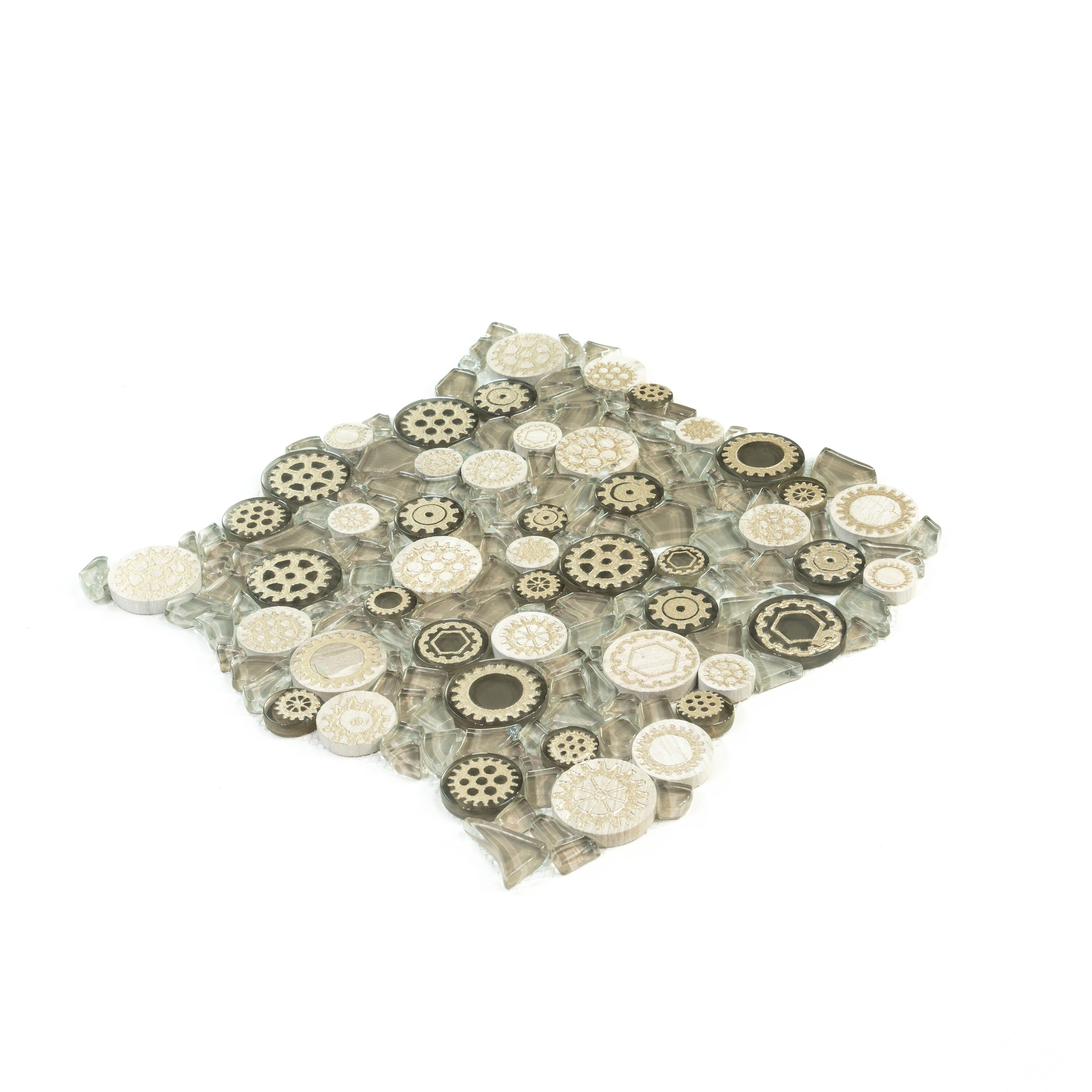 Gold and Beige Circular Patterned Glass Wall Tile