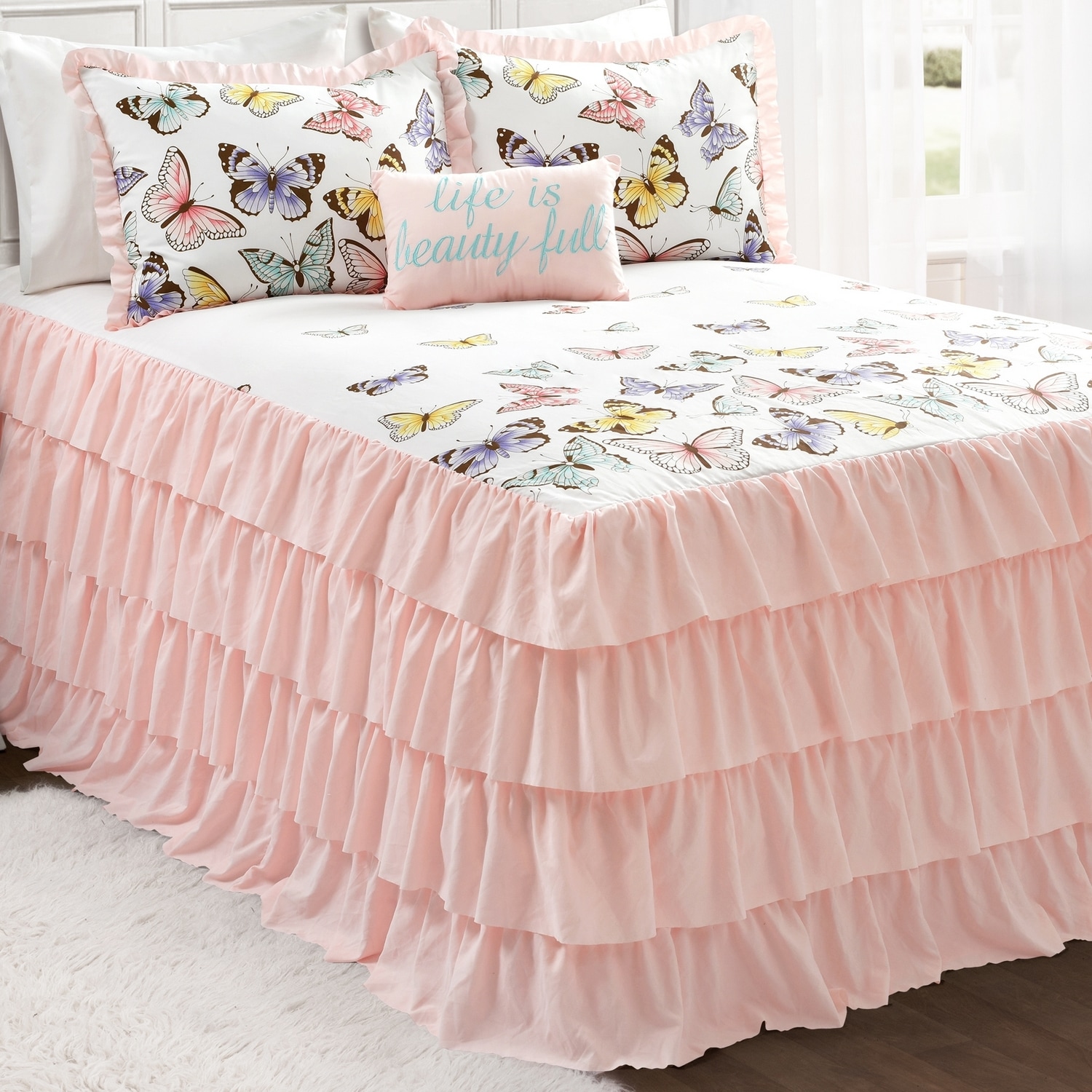 Flutter Butterfly Pink Microfiber Coverlet / Bedspread Set