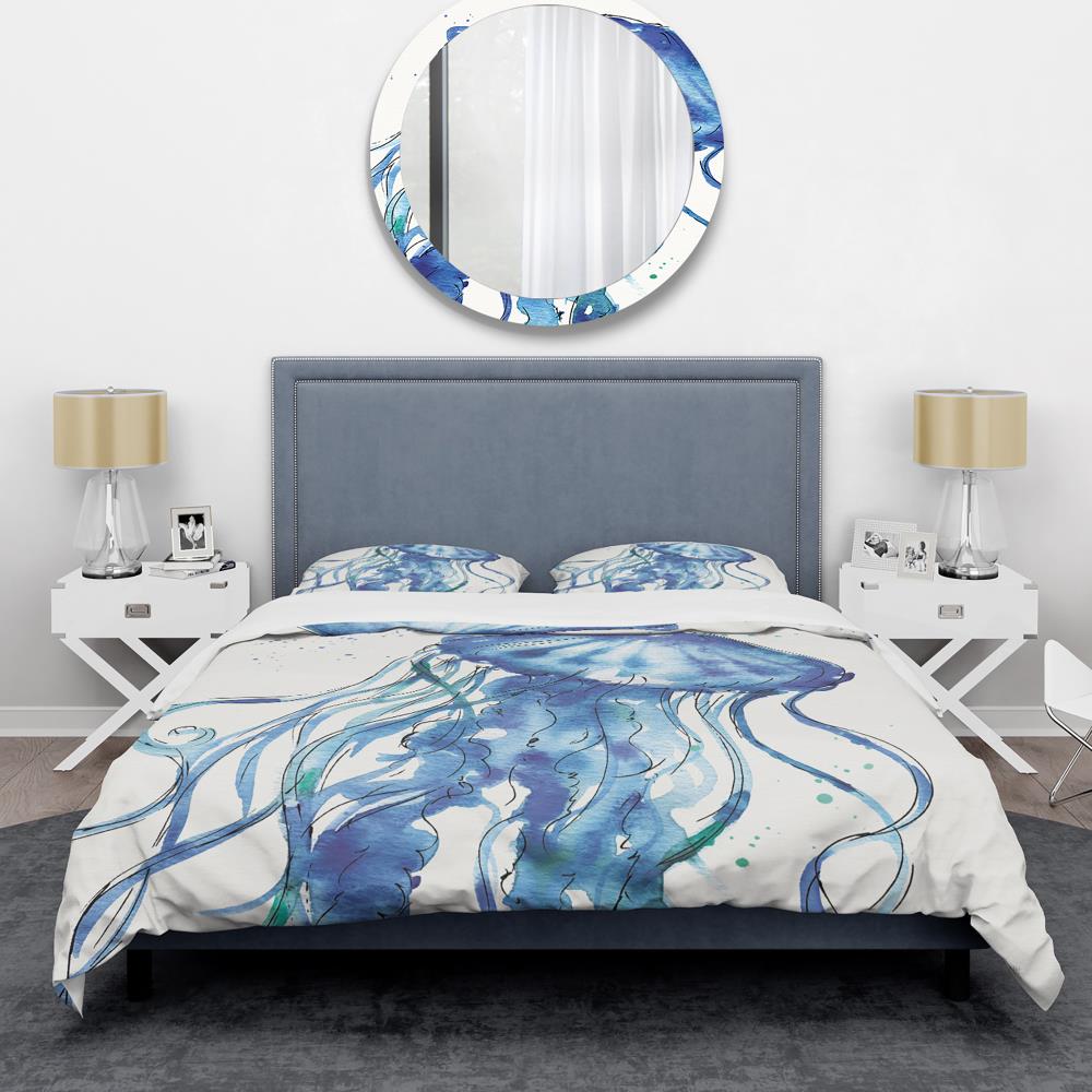 King Blue and Brown Coastal Microfiber Duvet Cover Set