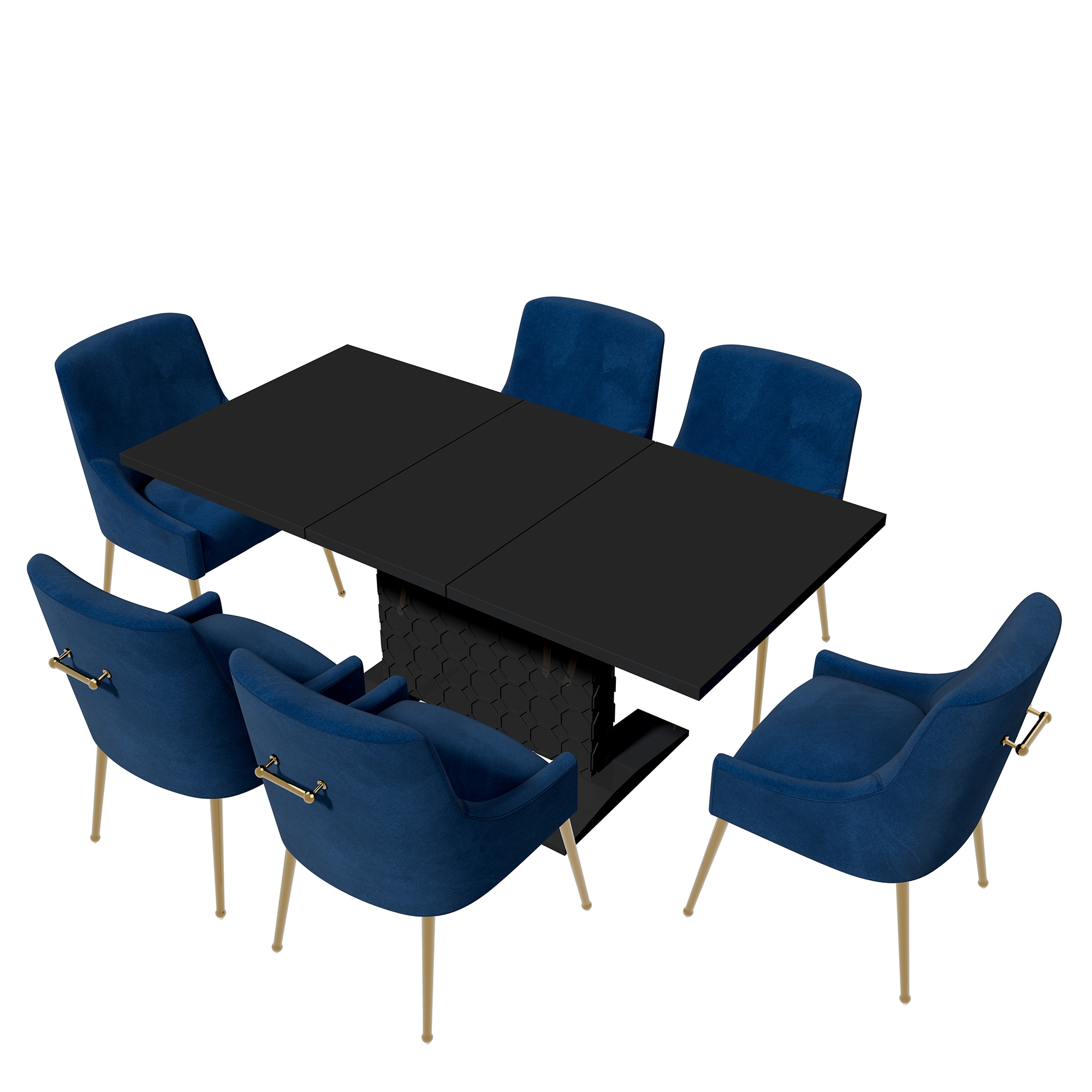 Clihome CL-ST1-BK700NY Navy Chair/Black Table Contemporary/Modern Dining Room Set with Rectangular Table ( Seats 6 )