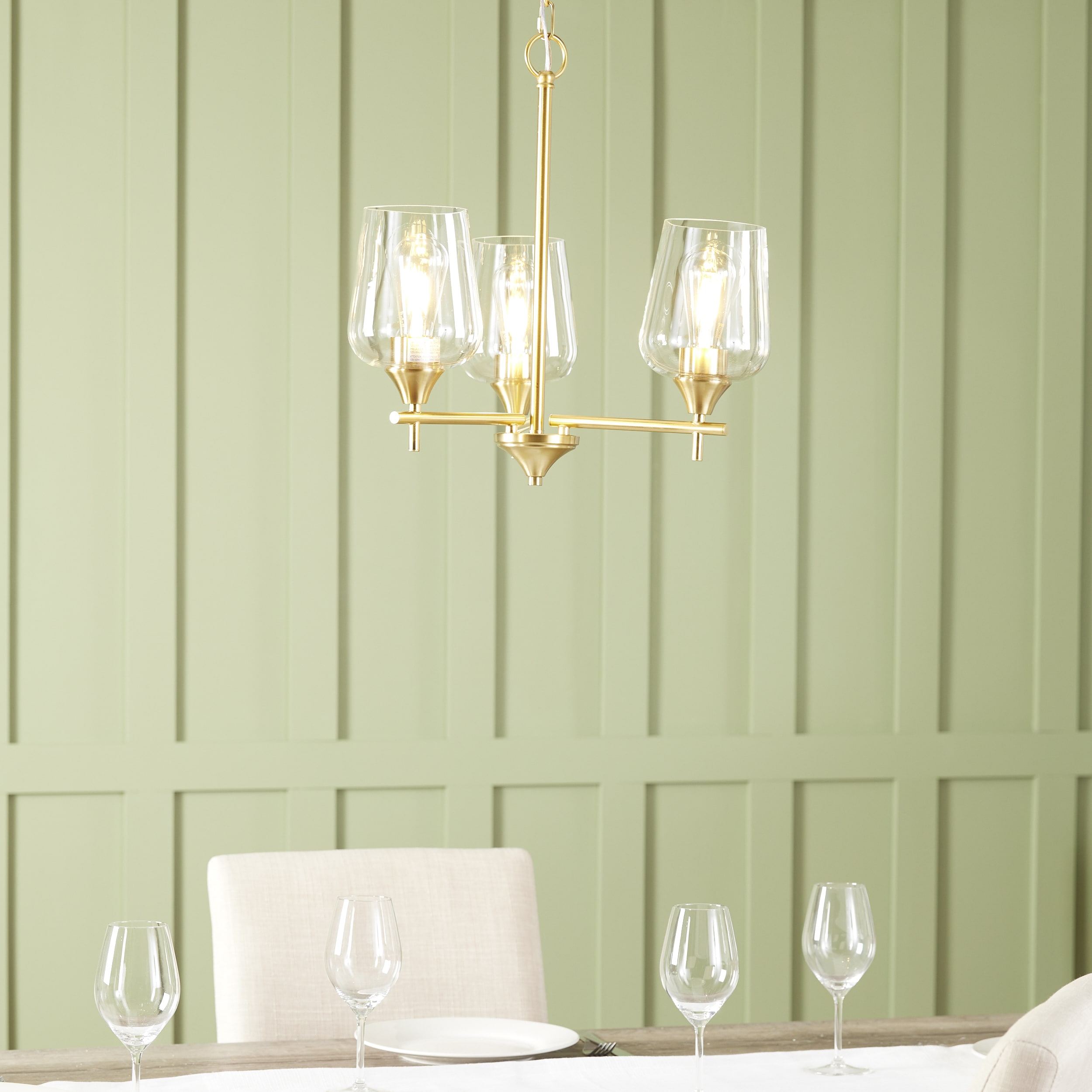 allen + roth LW1203H-LGD Meredith 3 -Light Satin Gold Modern/contemporary For Use in Bedrooms, Dining Rooms, Foyers, Kitchens, Living Rooms Chandelier