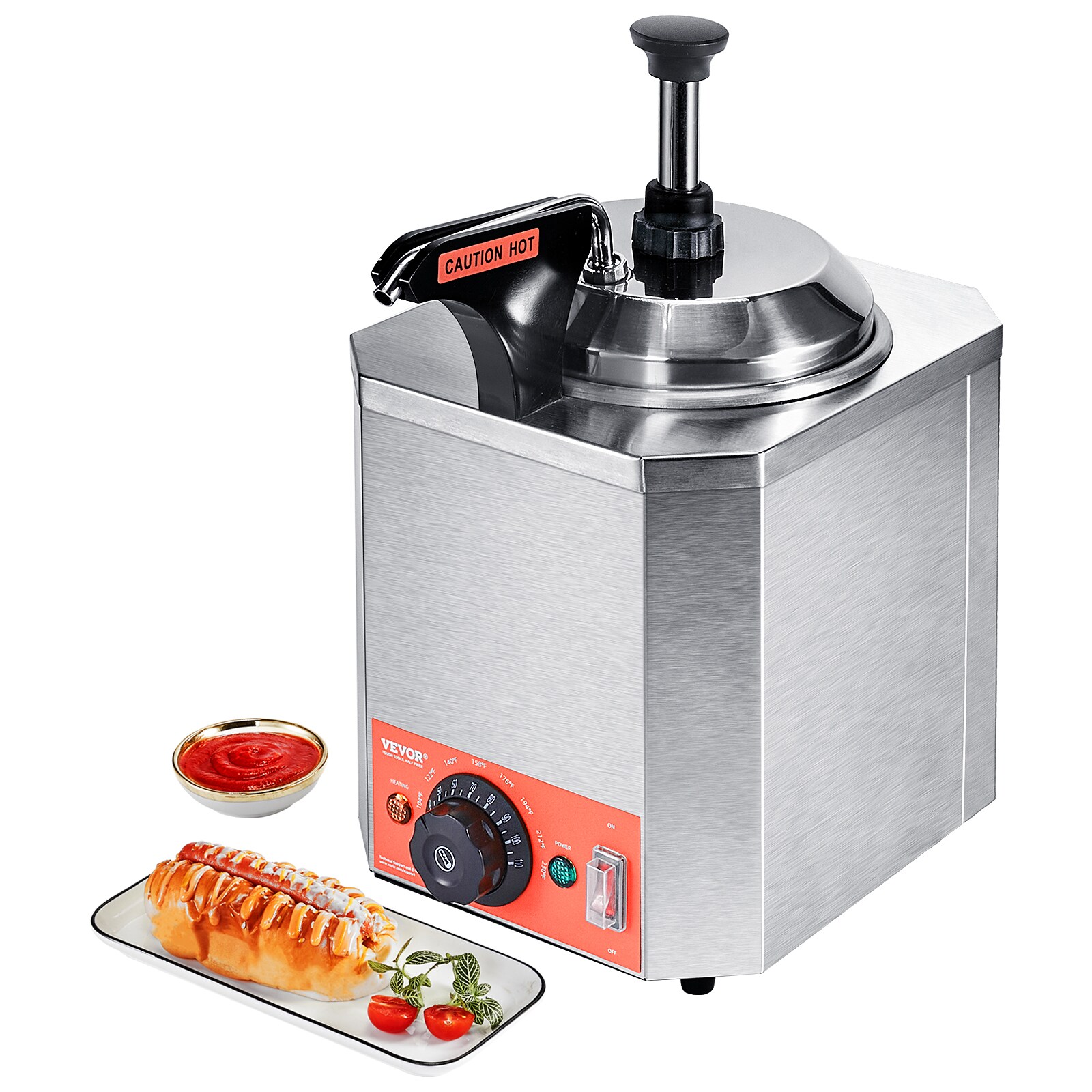 VEVOR DRNZB1TBJR0000001V1 650 W 2.3 QT Hot Fudge Warmer Stainless Steel Warm Cheese Dispenser