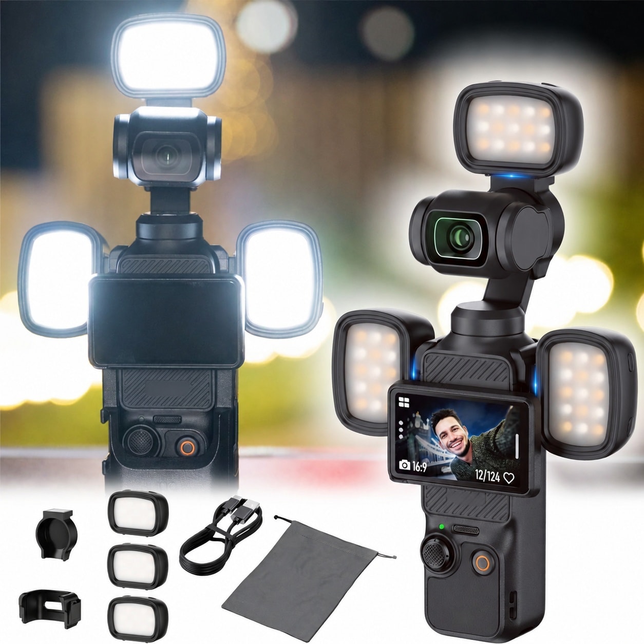 Vrbgify 3 pcs Magnetic Auxiliary Light Kit for DJI Osmo Pocket 3 Xtra ...