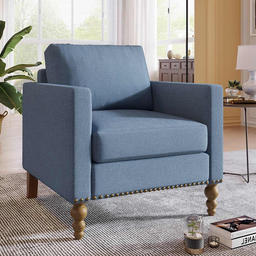 Blue linen accent online chair