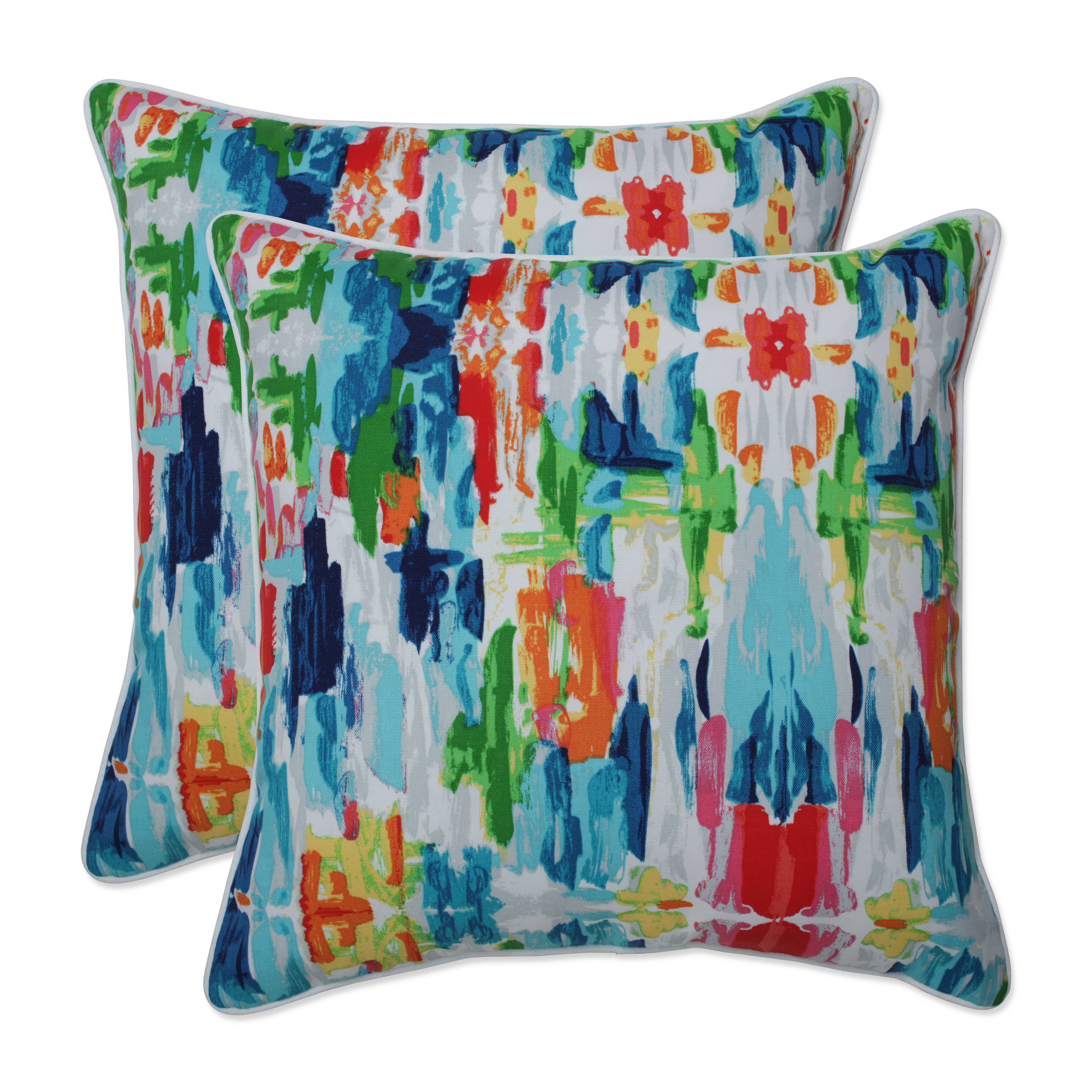 Pillow Perfect 671550 2-Pack Graphic Print Blue Square Throw Pillow