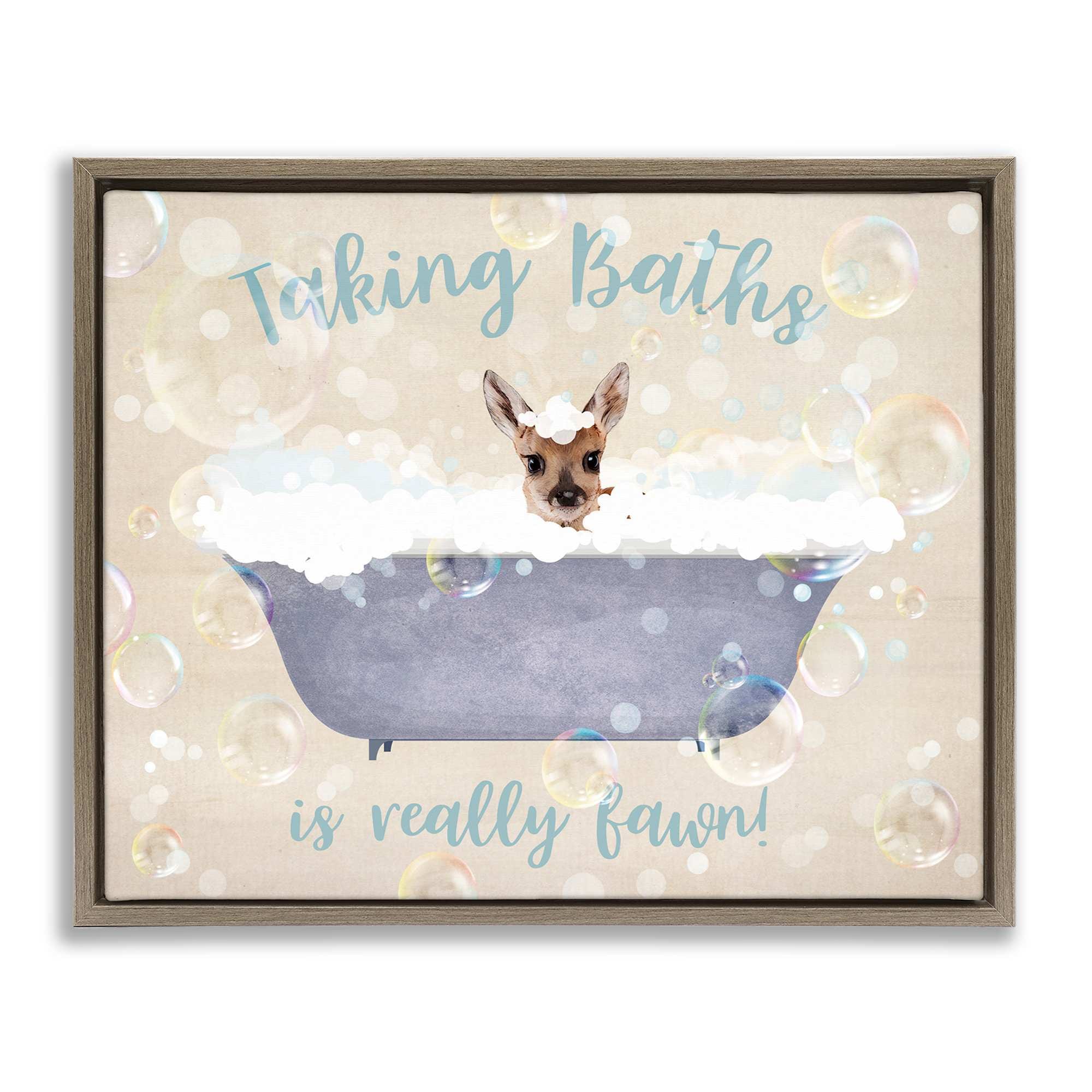 Stupell Industries BT-950-FFE-24X30 Taking Baths Is Fawn Brown Framed Floater Canvas Wall Art By Susan Arnot 31 x 25