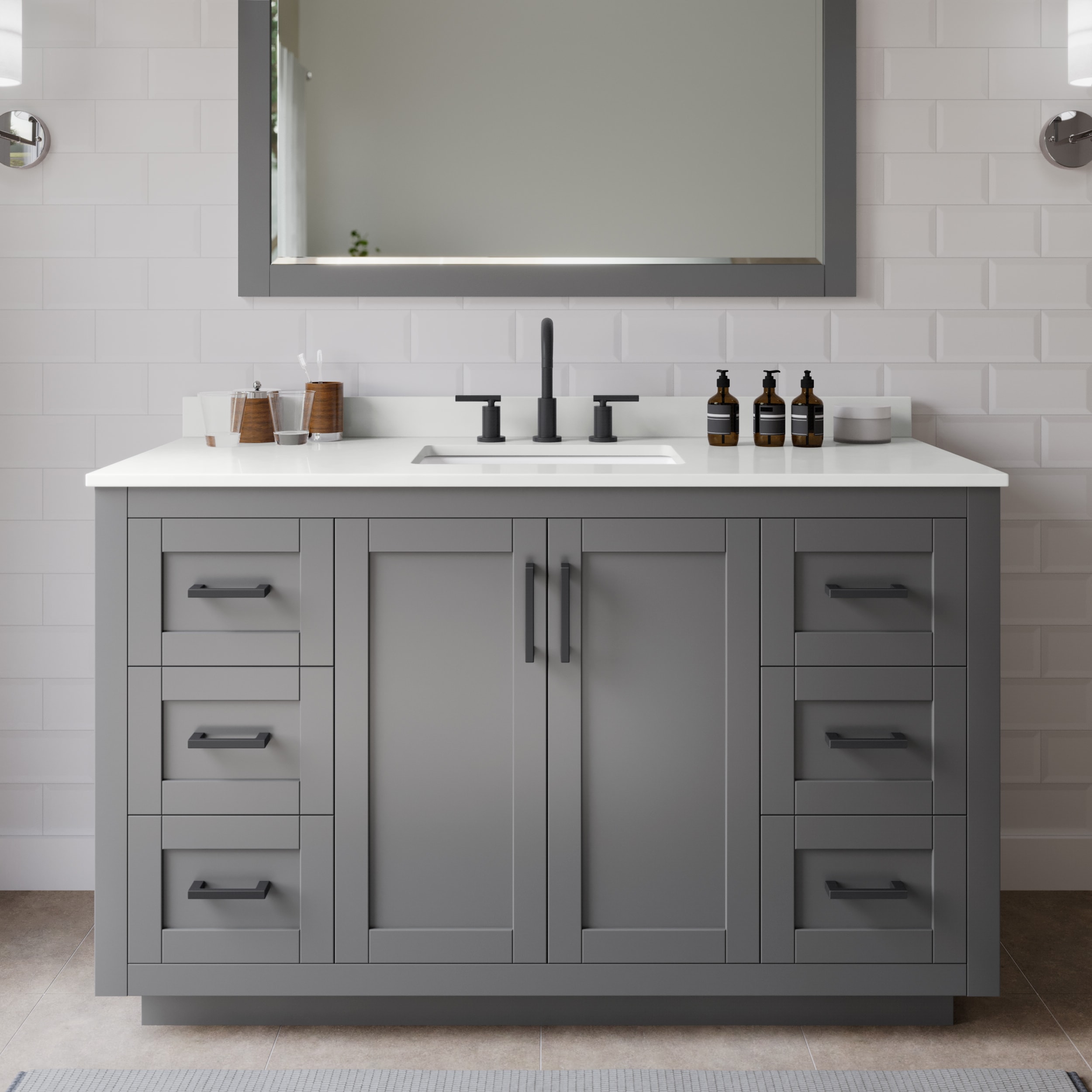 Wyndham Collection WCF292954SGBWQUS3MXX Miranda 54-in Dark Gray Undermount Single Sink Bathroom Vanity with White Quartz Top