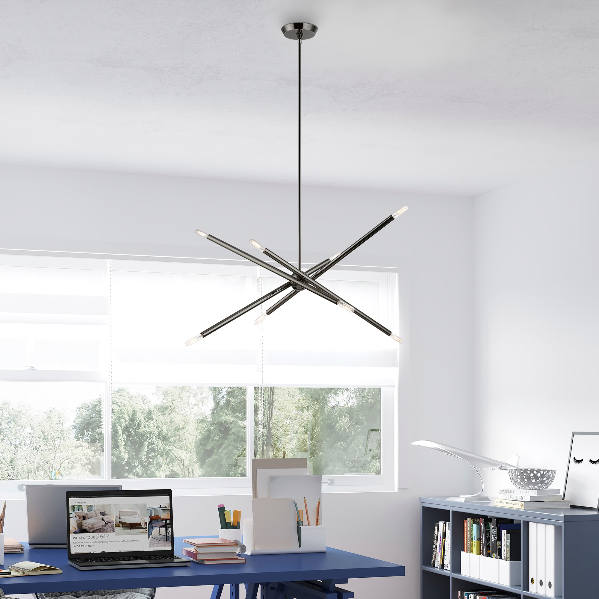Soho Organic Asymmetrical 8-Light Black Chrome Chandelier