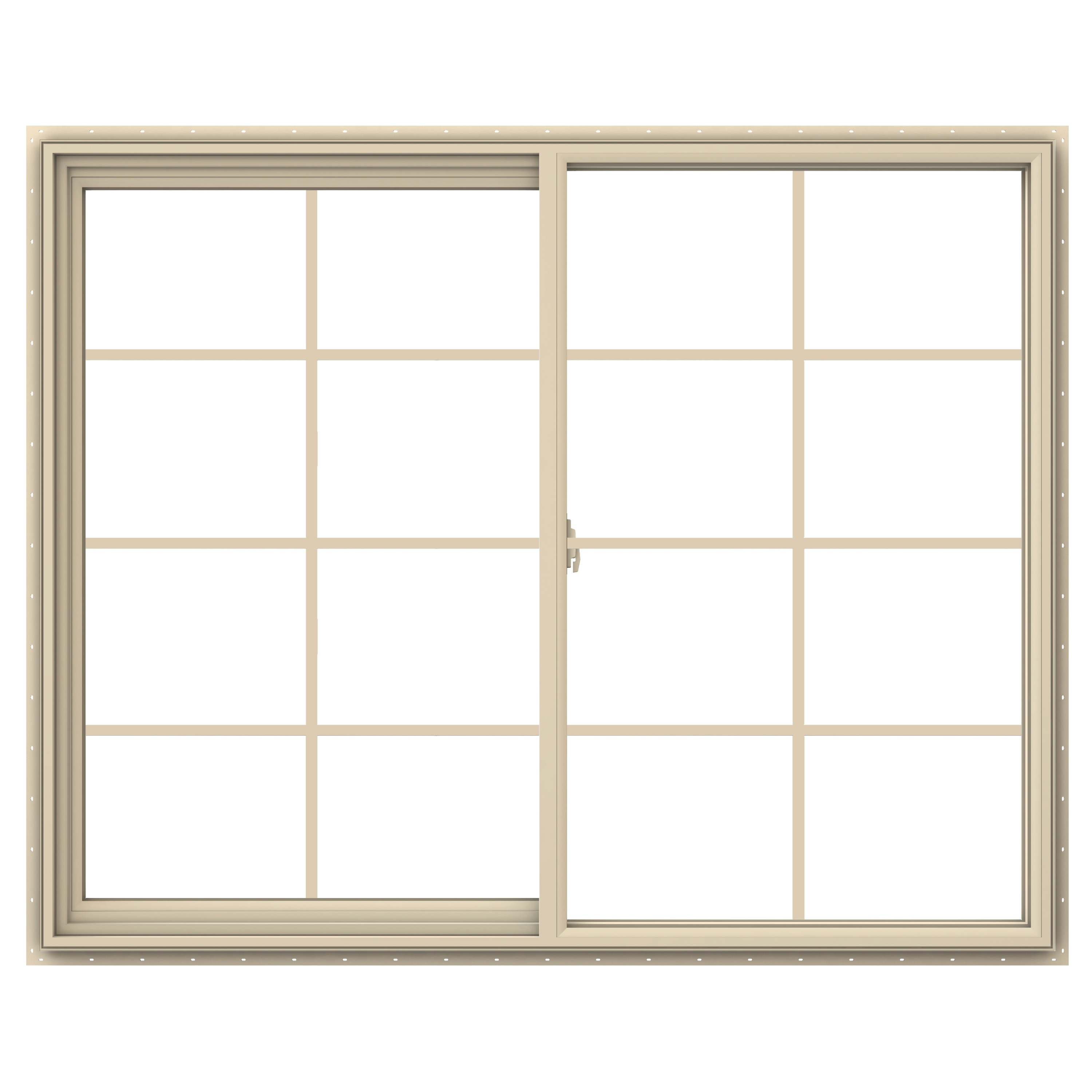 JELD-WEN LOWOLJW138500733 V-2500 59-1/2-in x 47-1/2-in Almond Exterior Almond Interior Left-Handed Vinyl Sliding Window Annealed Glass with Grids (Full Screen Included)